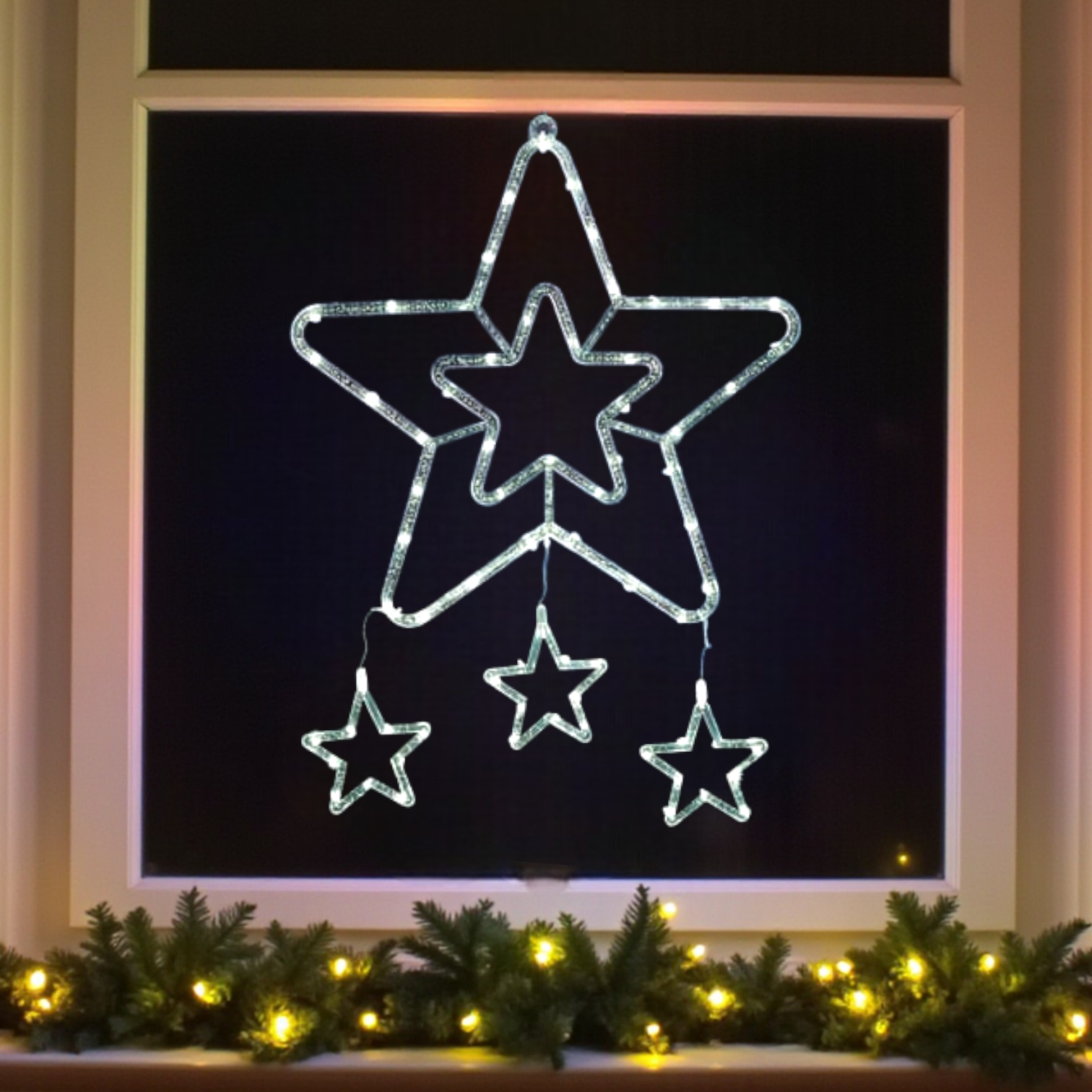 Hanging Cool White LED Star Window Light