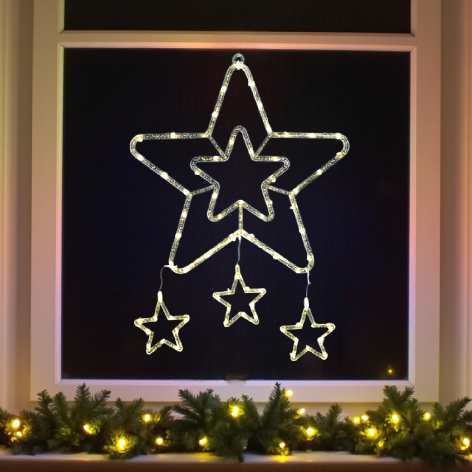 Hanging Warm White LED Star Window Light