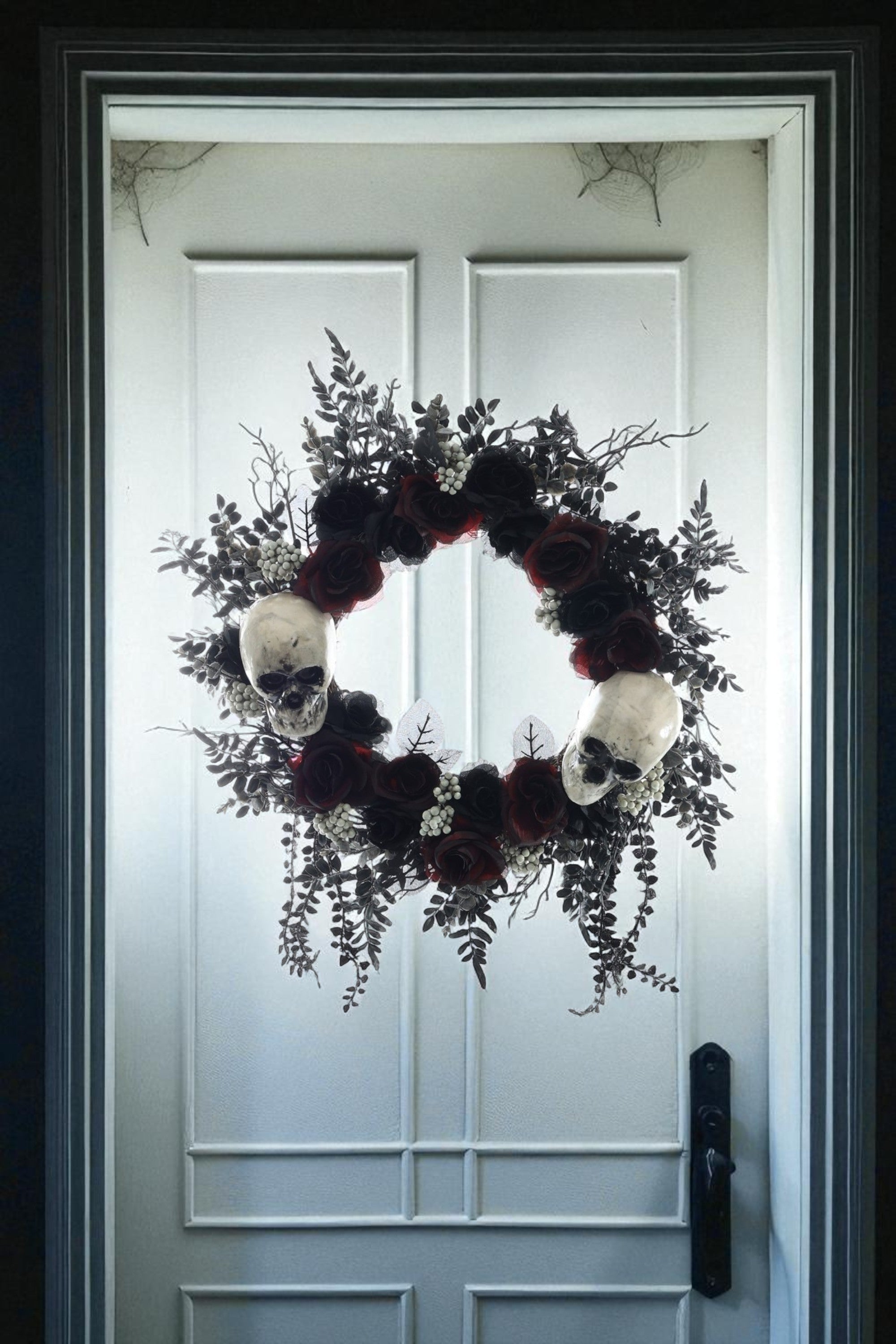 Large Halloween Skull And Roses Wreath