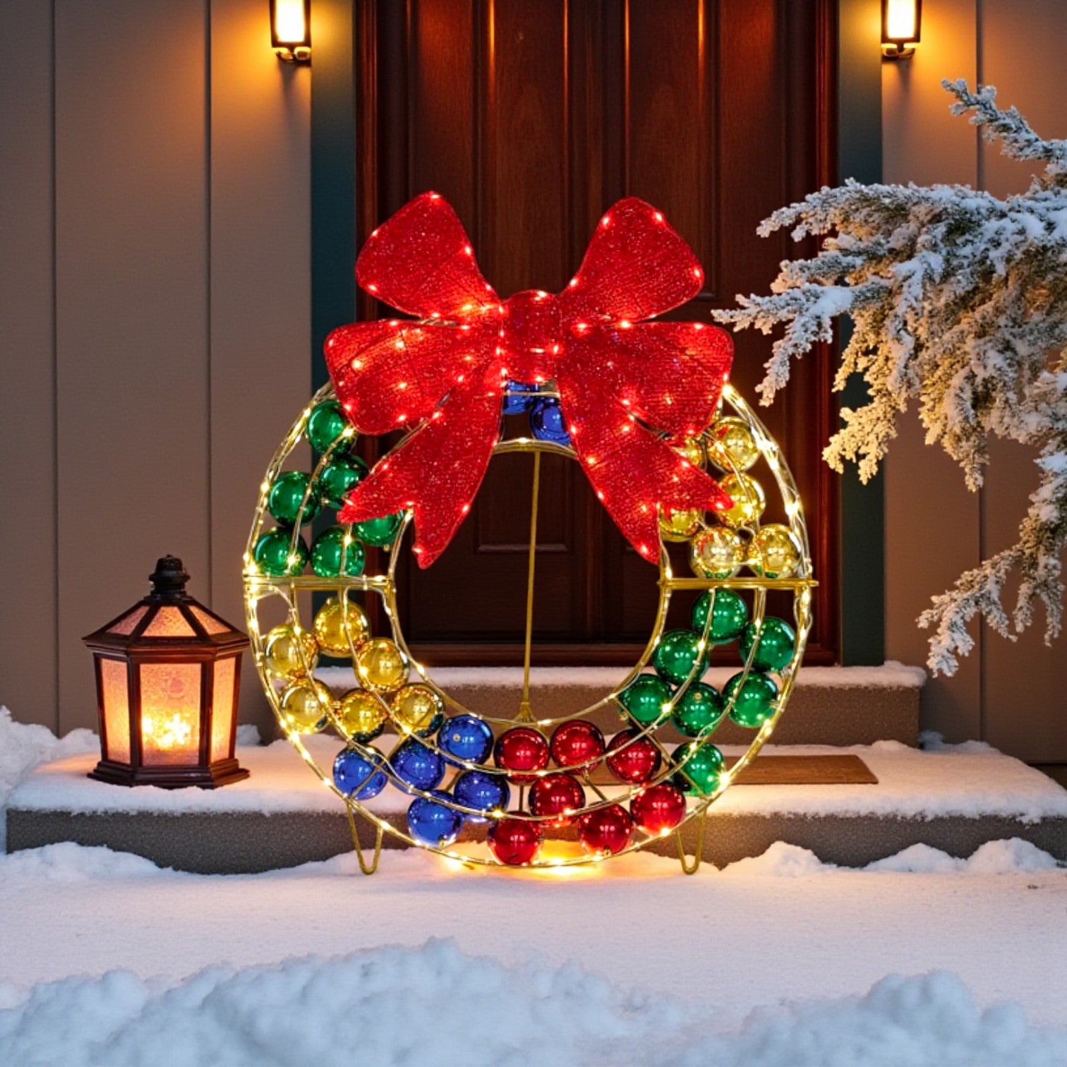 Light Up Christmas Bauble Wreath Decoration