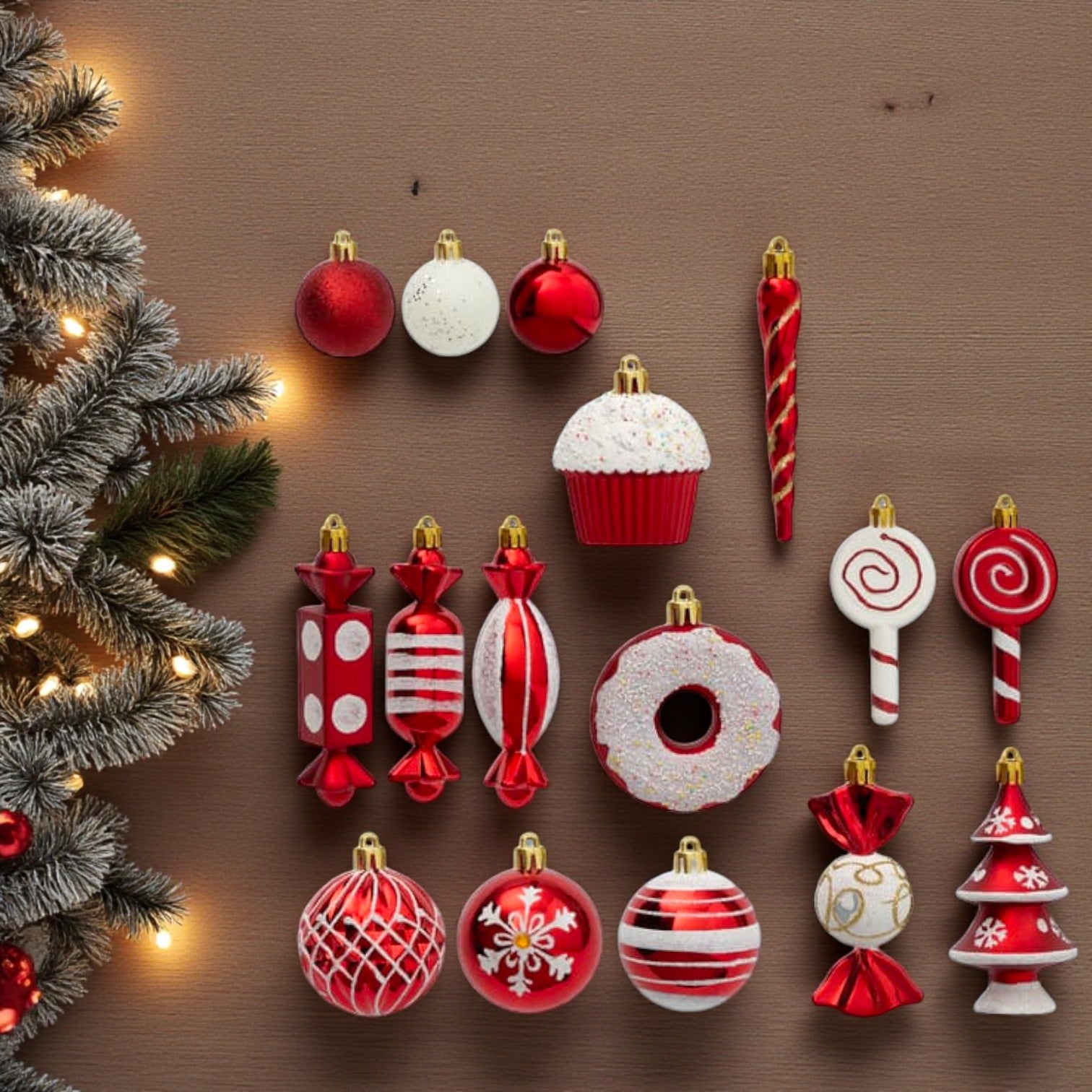 Set of 50 Candy Cane Red Baubles