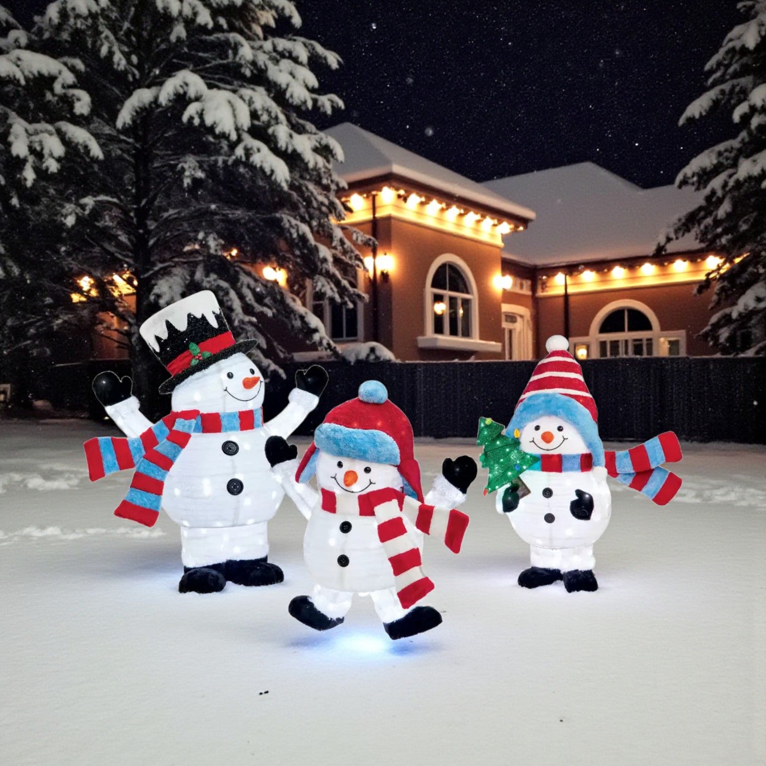 Set Of 3 Light Up Snowman Family