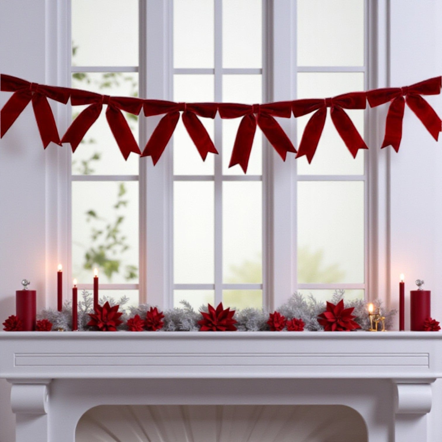 1.8m Luxury Velvet Red Bow Garland