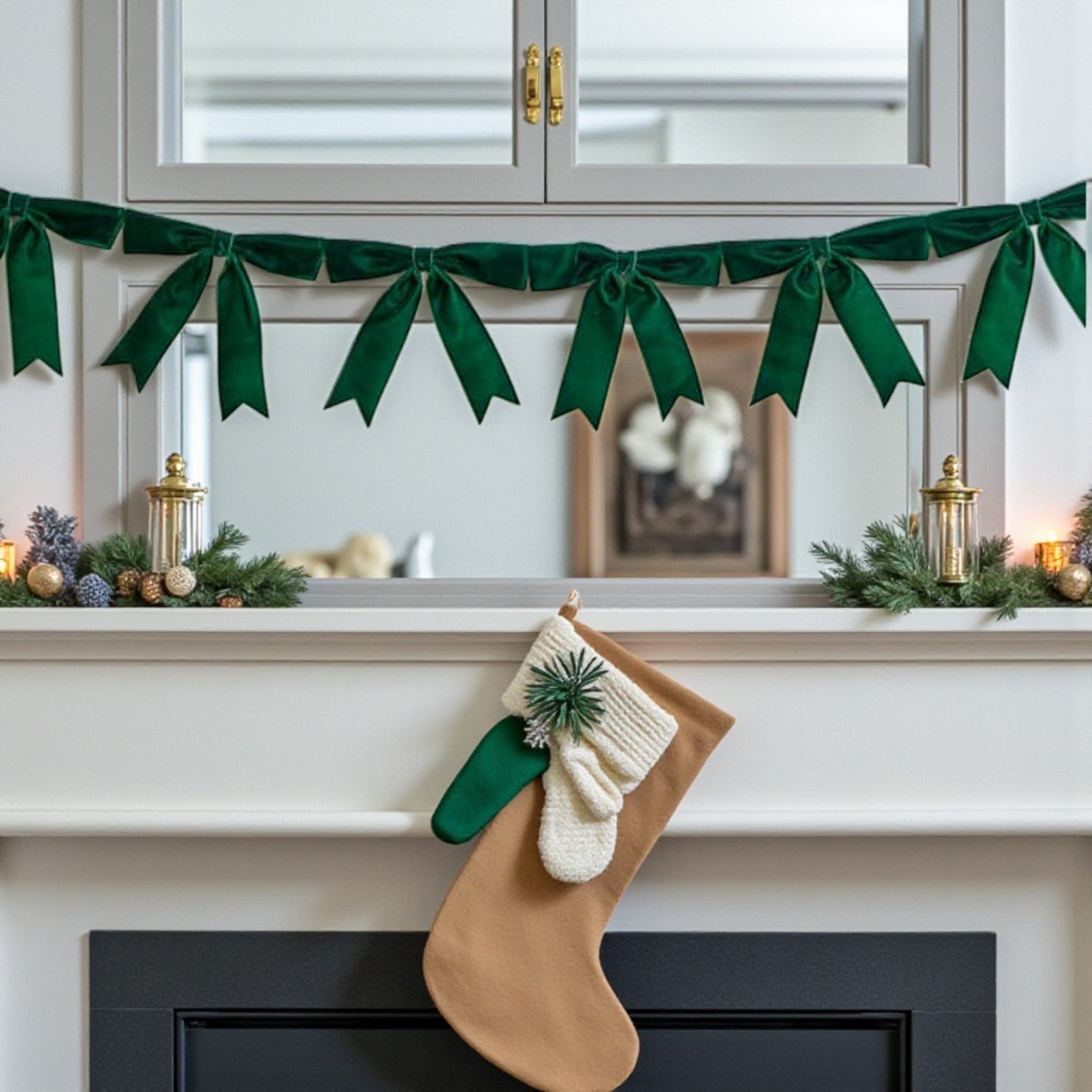 1.8m Luxury Velvet Green Bow Garland