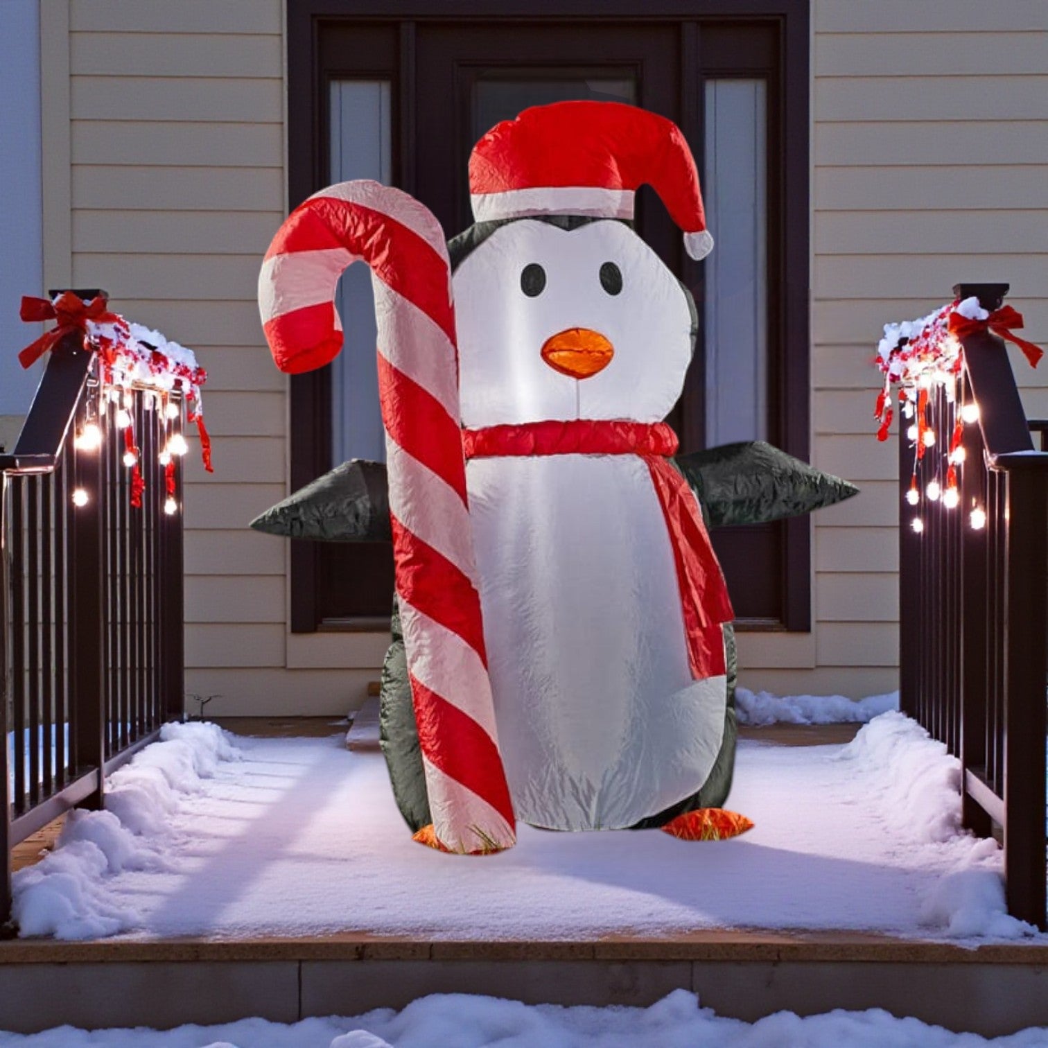 4ft Self Inflatable Candy Cane Penguin