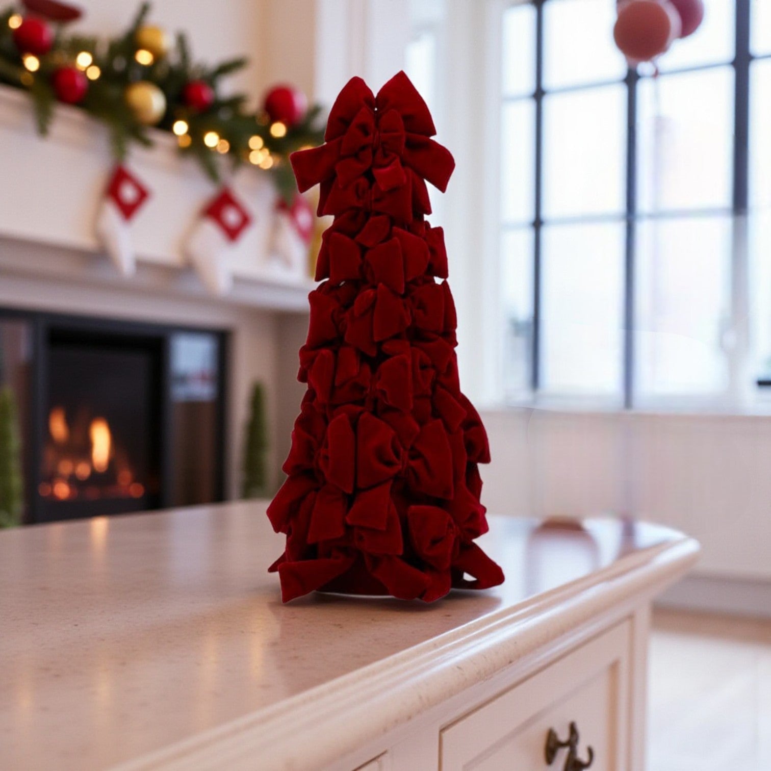 Grand Red Velvet Tree Cone Decoration