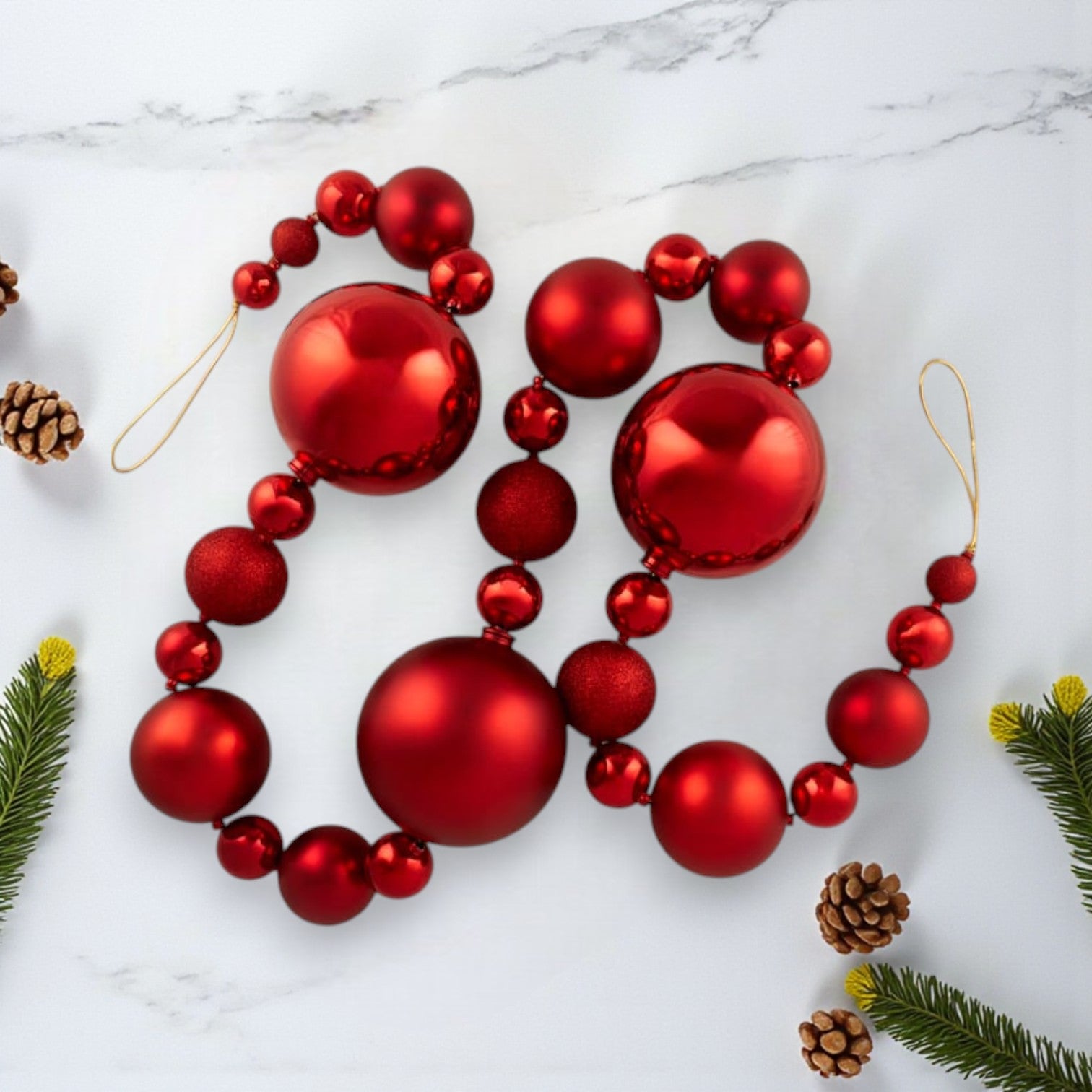 Glittered Red Bauble Christmas Garland