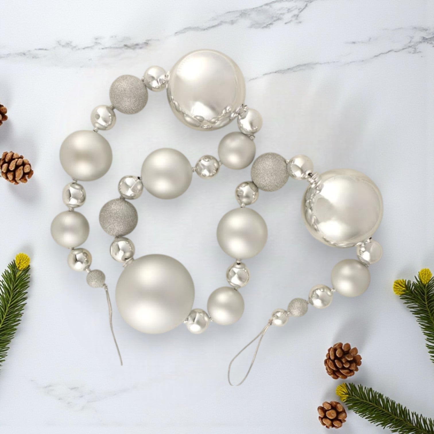 Glittered Silver Bauble Christmas Garland