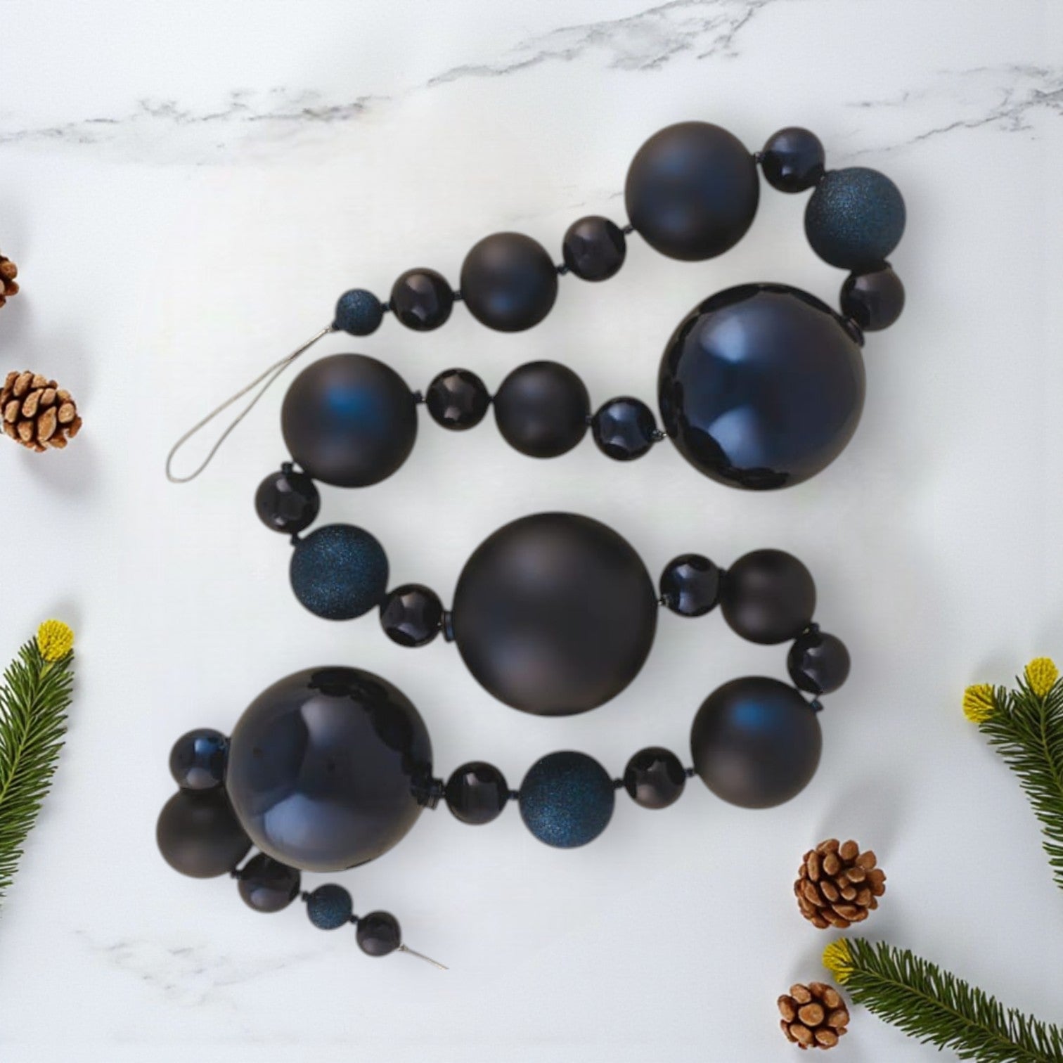 Glittered Navy Bauble Christmas Garland