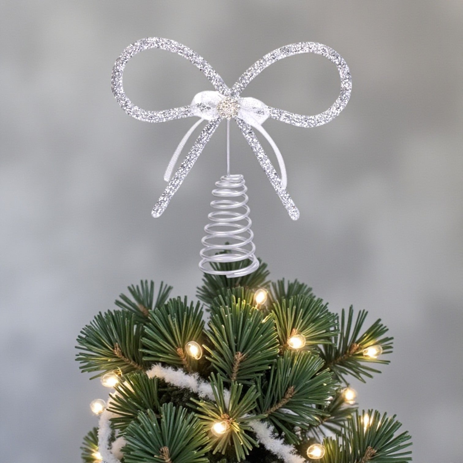 Frosted Glitter Diamond Bow Tree Topper