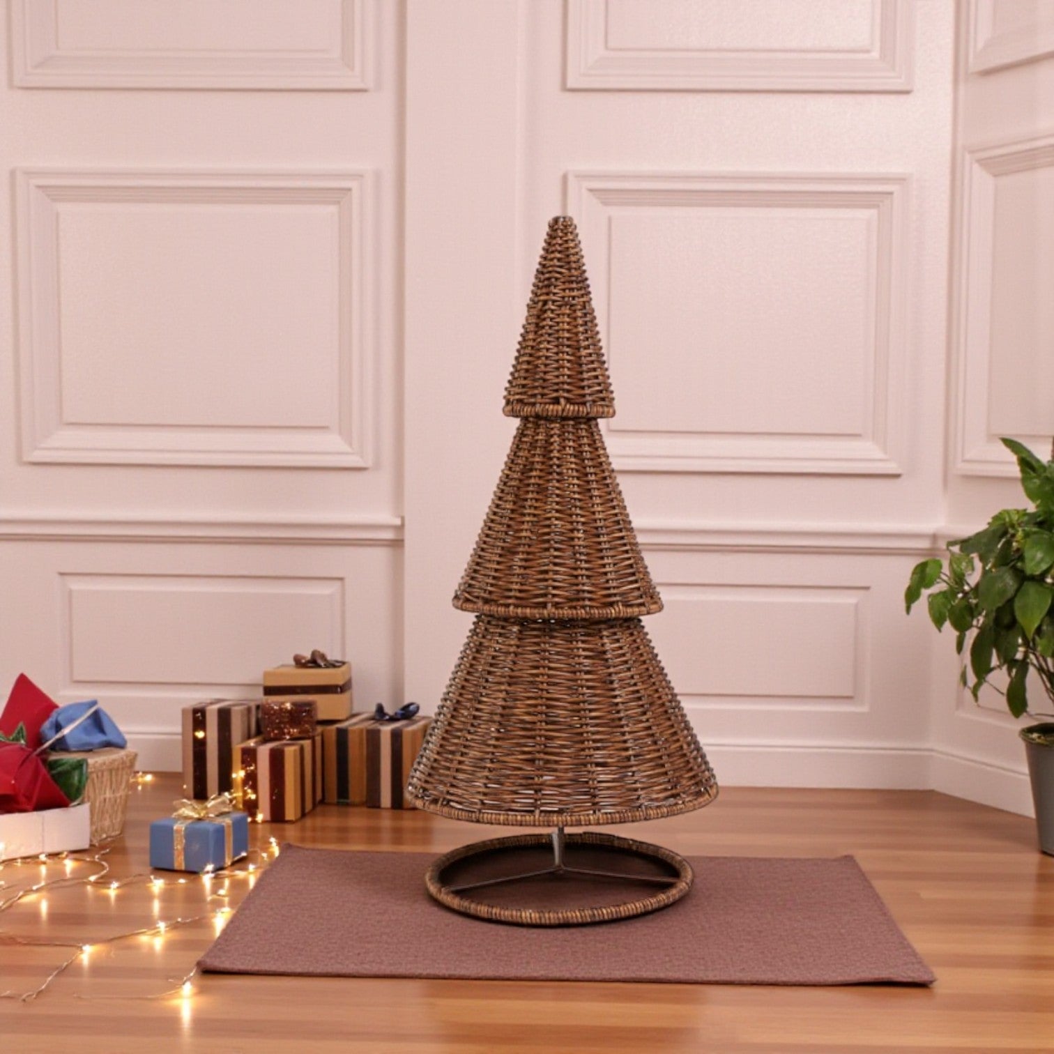 Standing Woven Rattan Tree Christmas Decoration