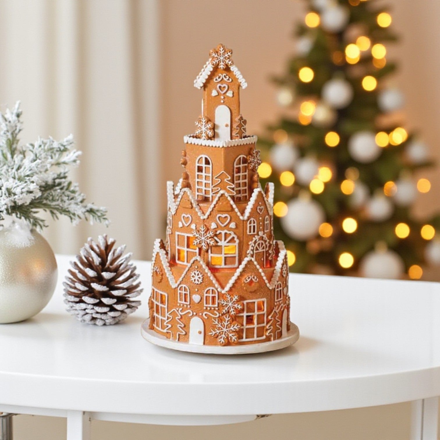Illuminated Gingerbread House Tower