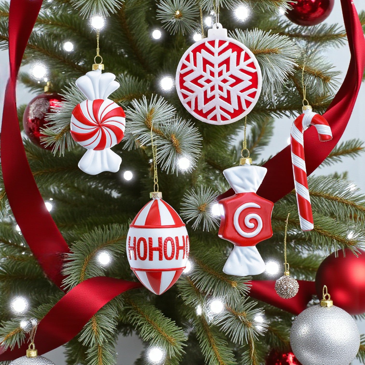5 Pack Hanging Candy Lane Theme Baubles