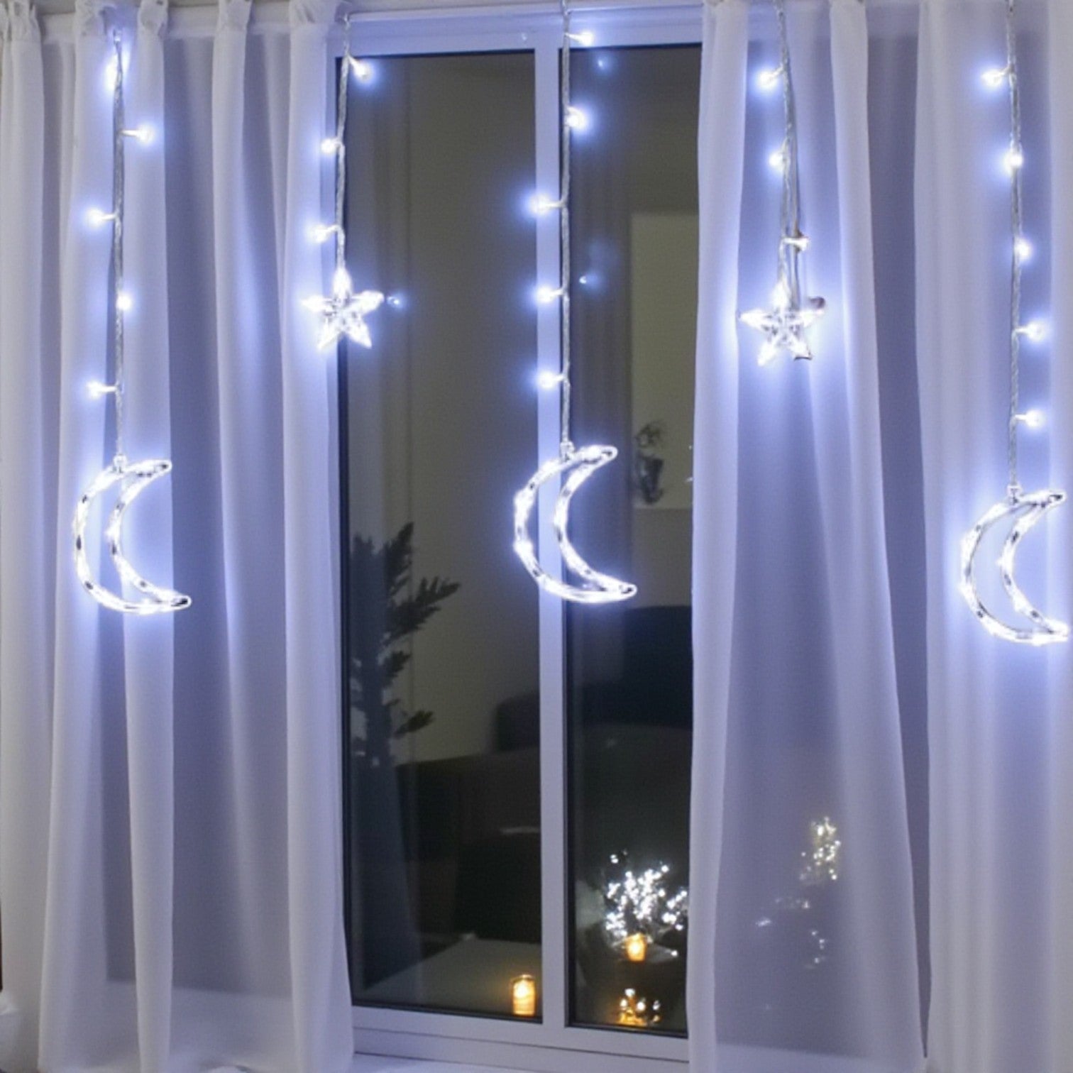 Moon And Star Christmas Curtain Lights
