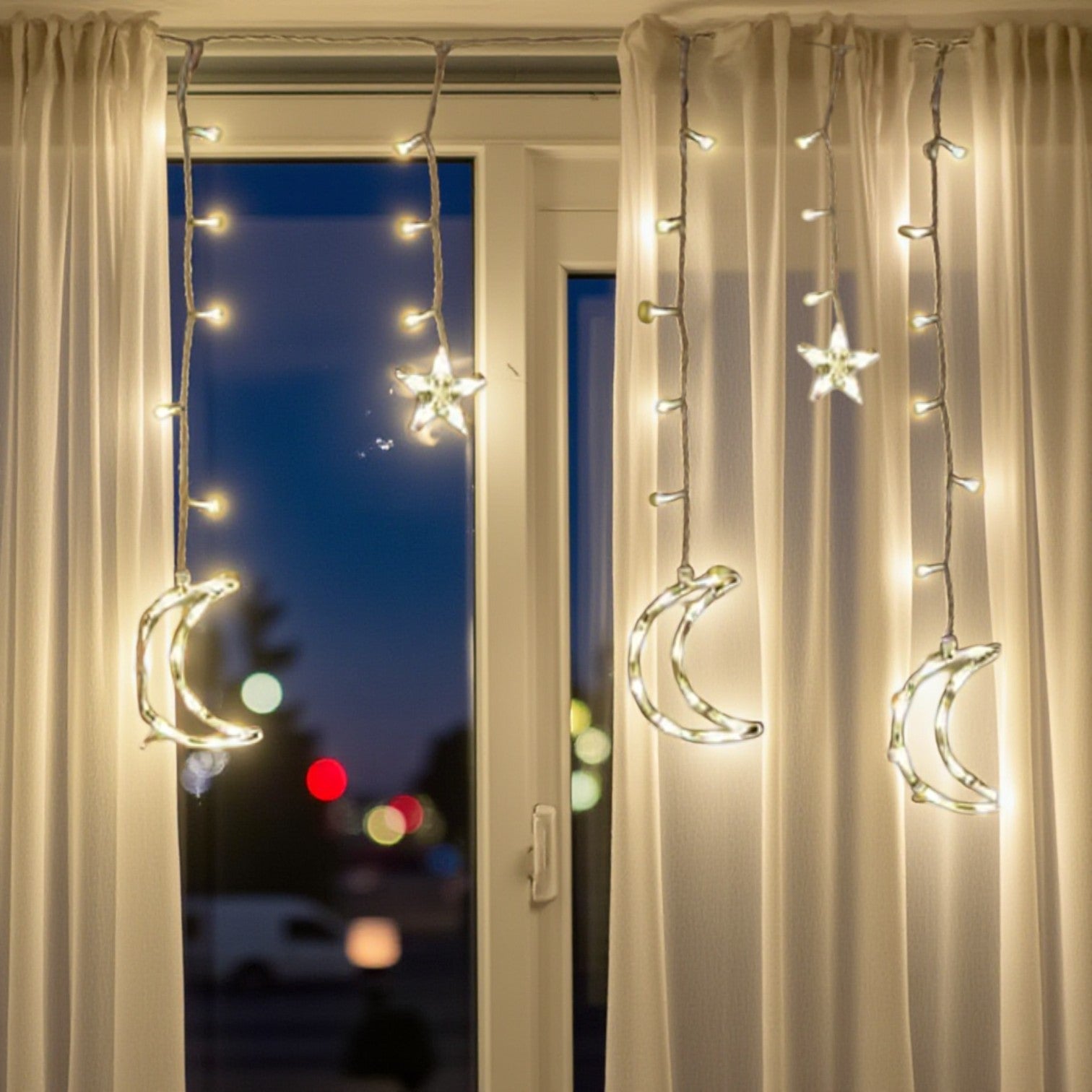 Moon And Star Christmas Curtain Lights