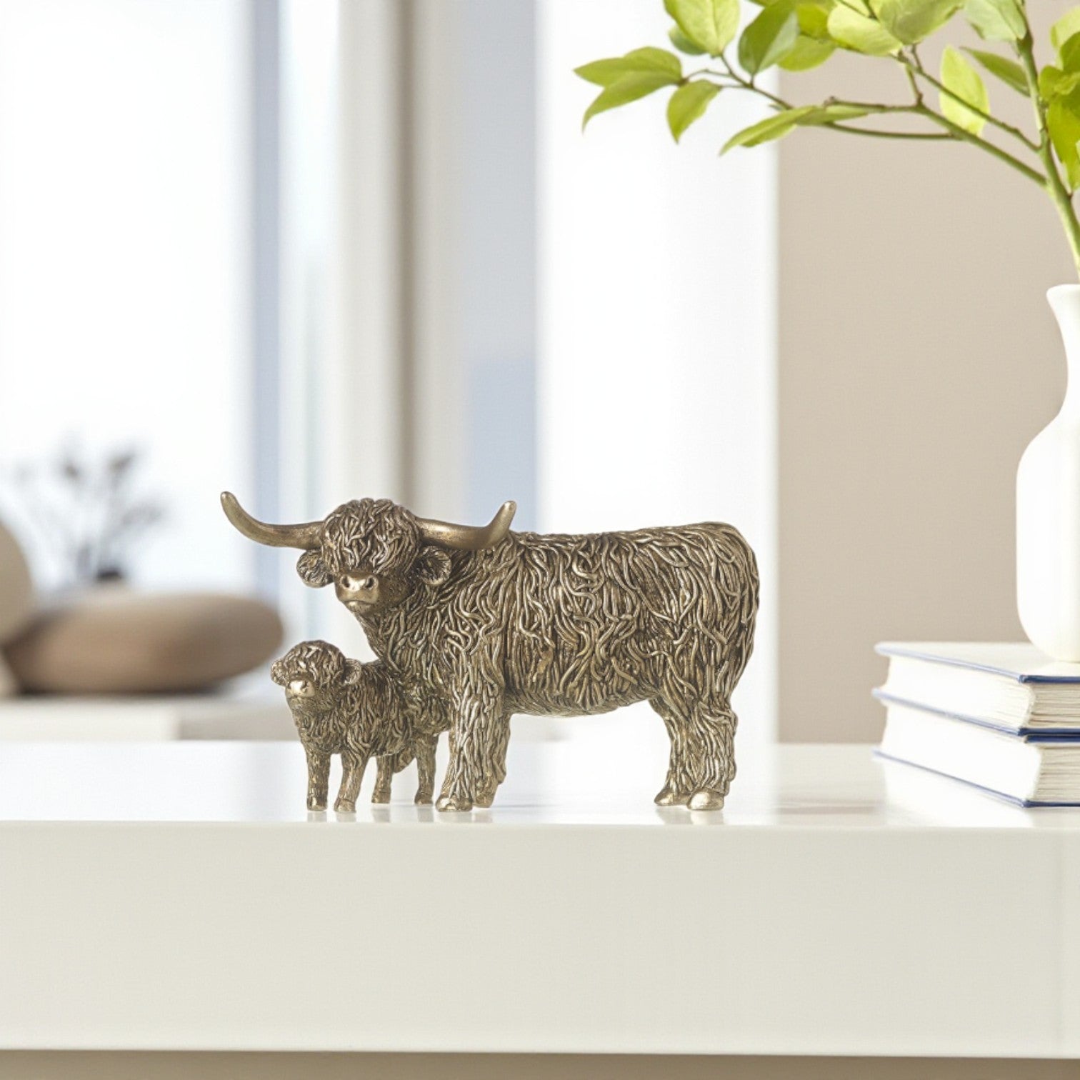 Bronzed Highland Cow And Calf Ornament