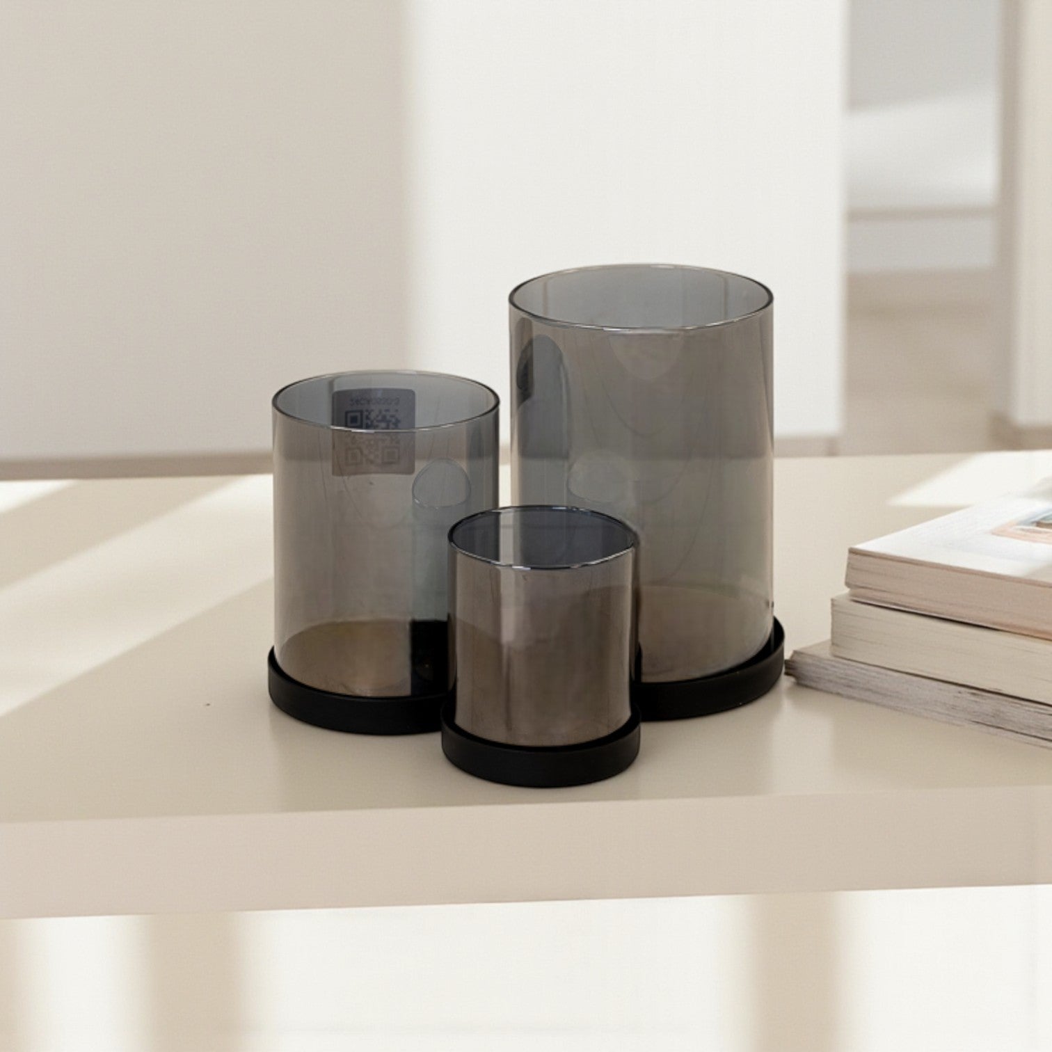 Set Of 3 Smoked Glass Candle Holders