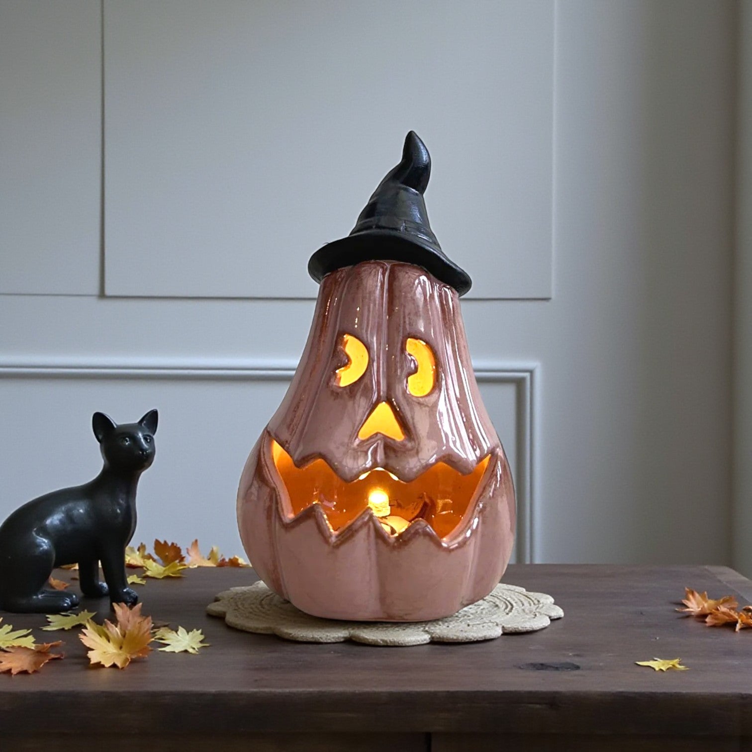 Cut Out LED Pumpkin Witch Hat Ornament