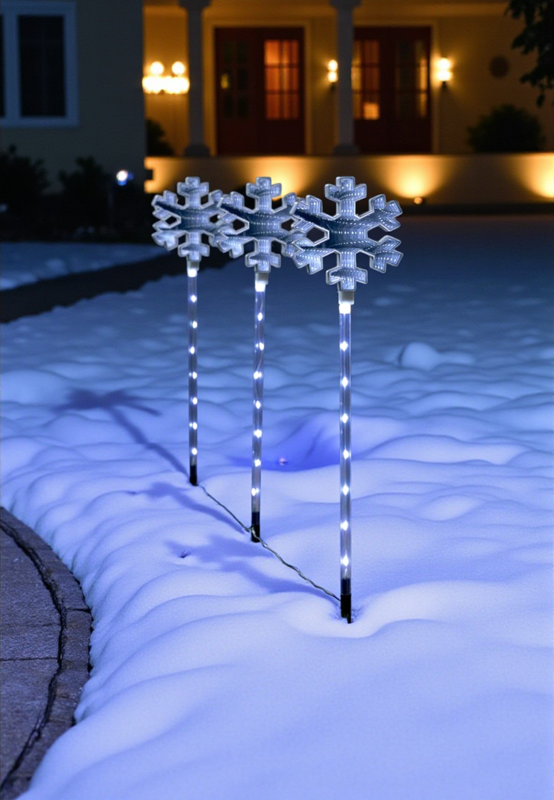 Set Of 3 Snowflake Infinity Stake Lights