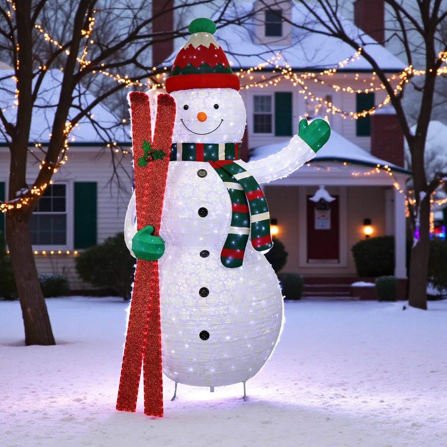 9 ft Light up Collapsible Ski Snowman