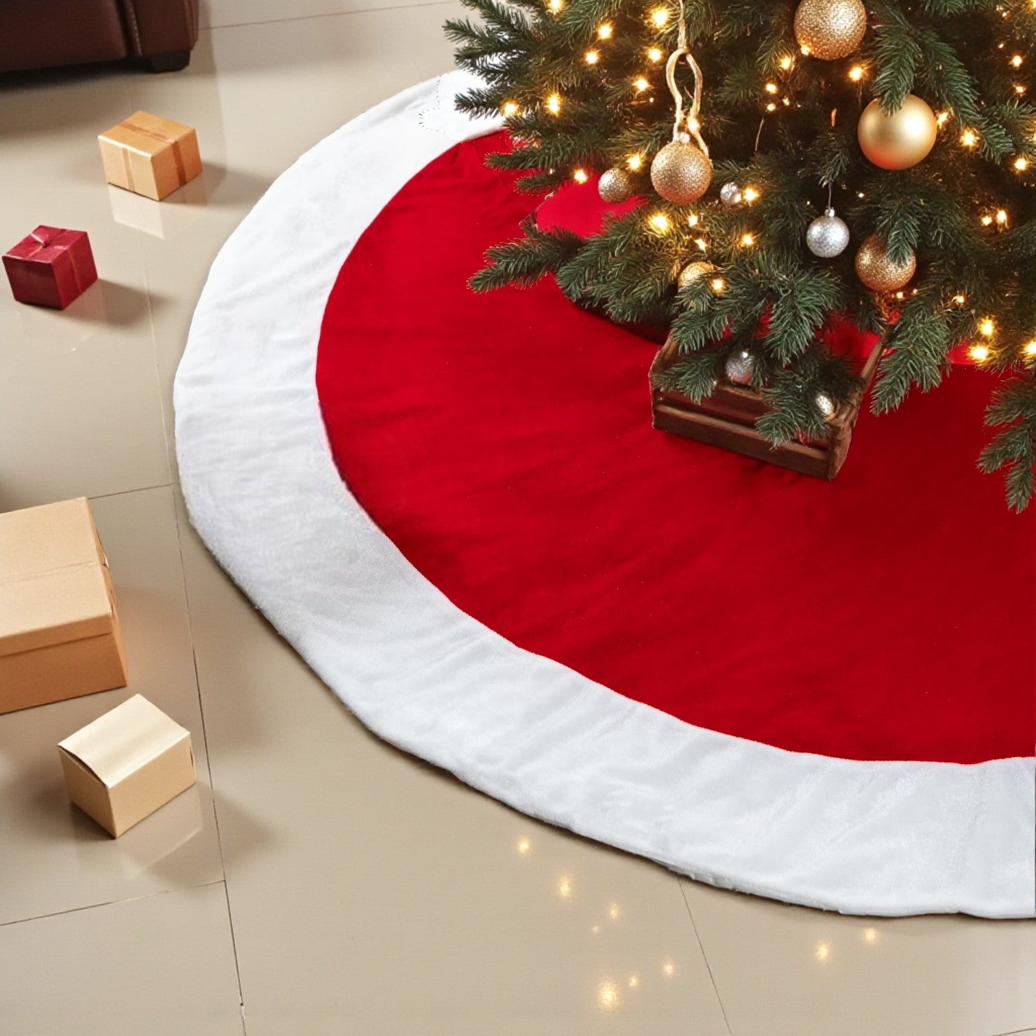 66 Inch Grand Faux Fur Red Tree Skirt