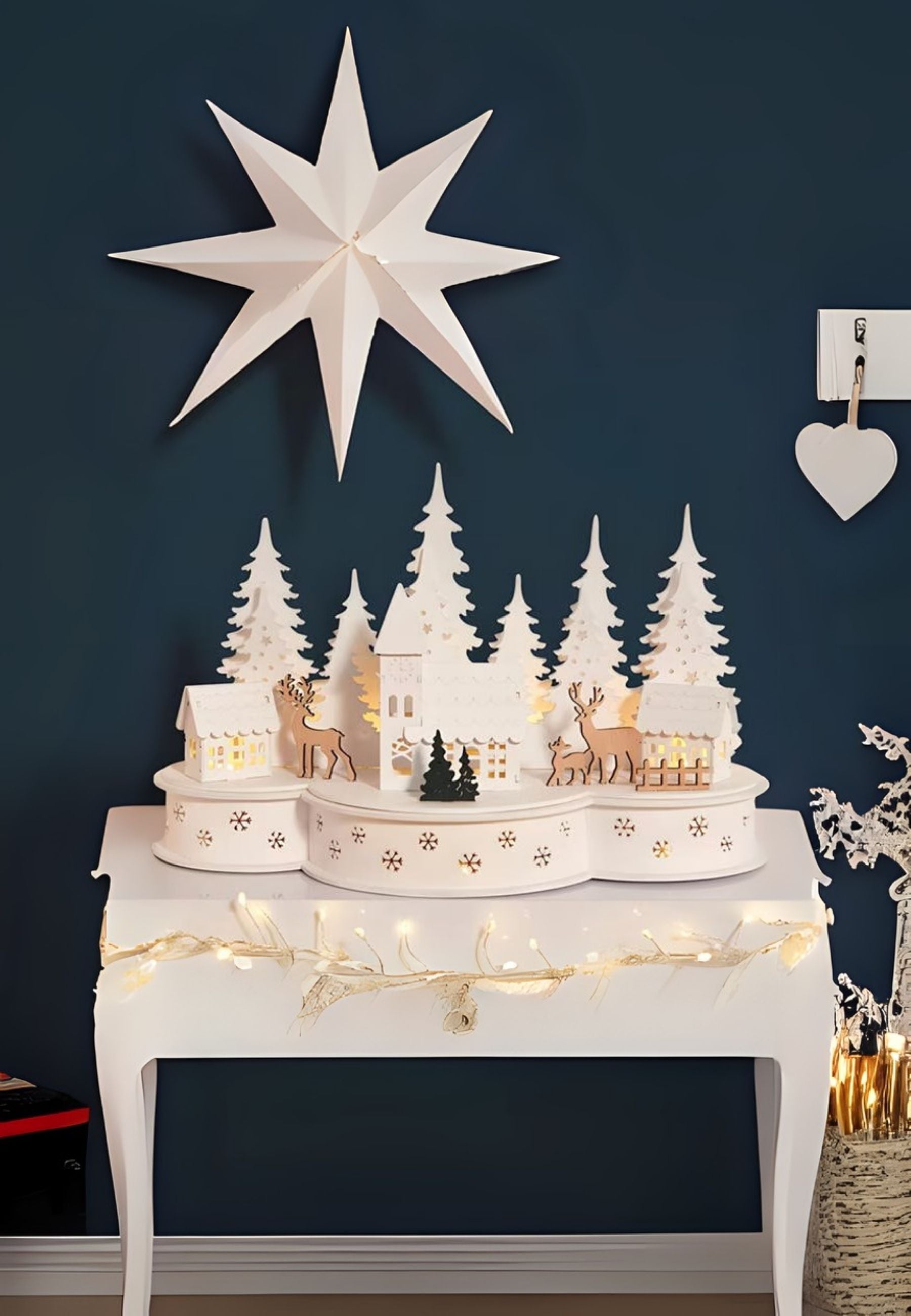 Festive Light Up Reindeers And Houses Scene