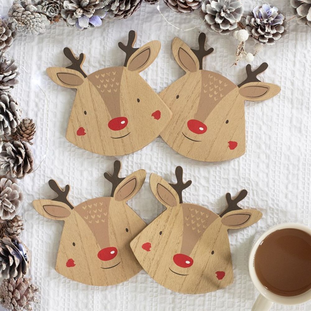 Set Of 4 Reindeer MDF Coaster Set