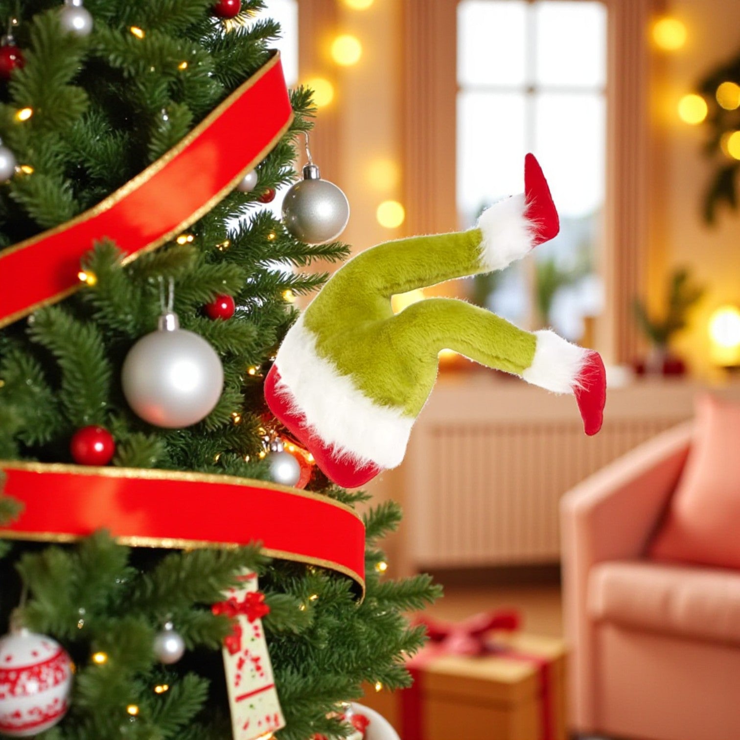 Festive Grinch Style Legs Tree Decoration