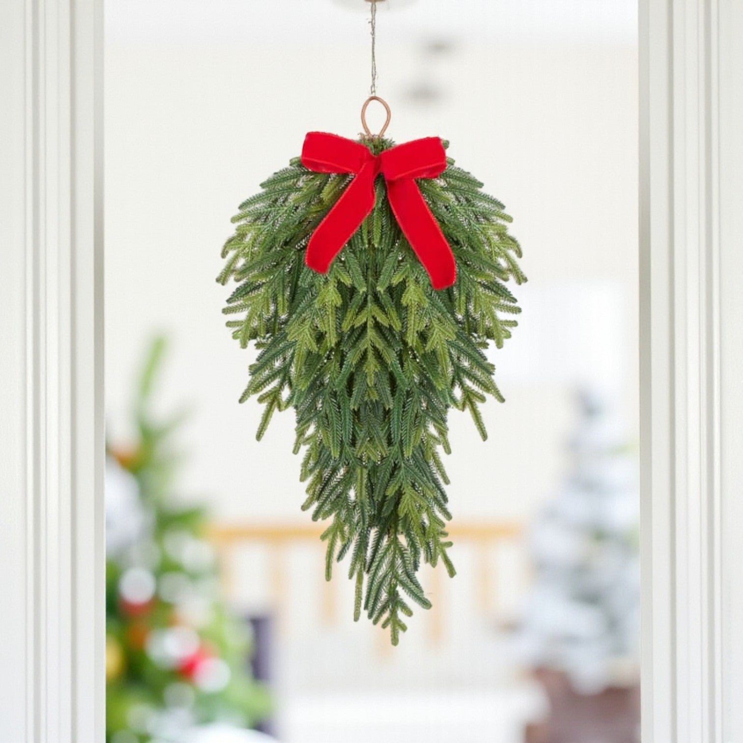 Hanging Pine Bow Teardrop Swag Decoration