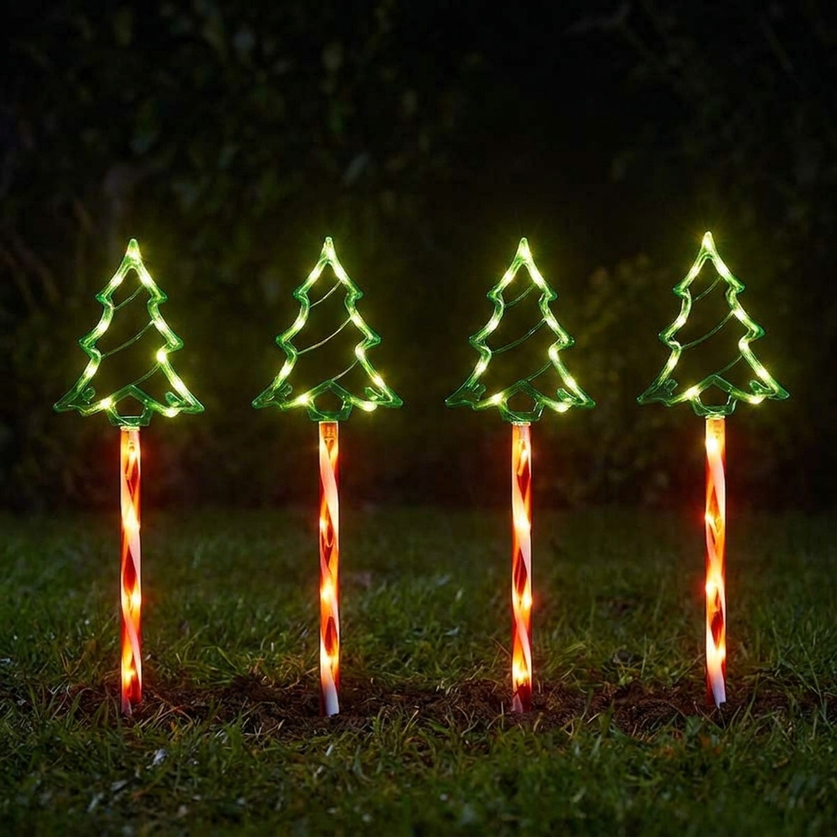 Set of Four Festive LED Garden Stake Lights