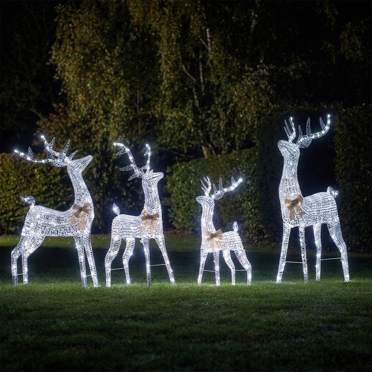 Silver Glittering Illuminated Reindeer Figure