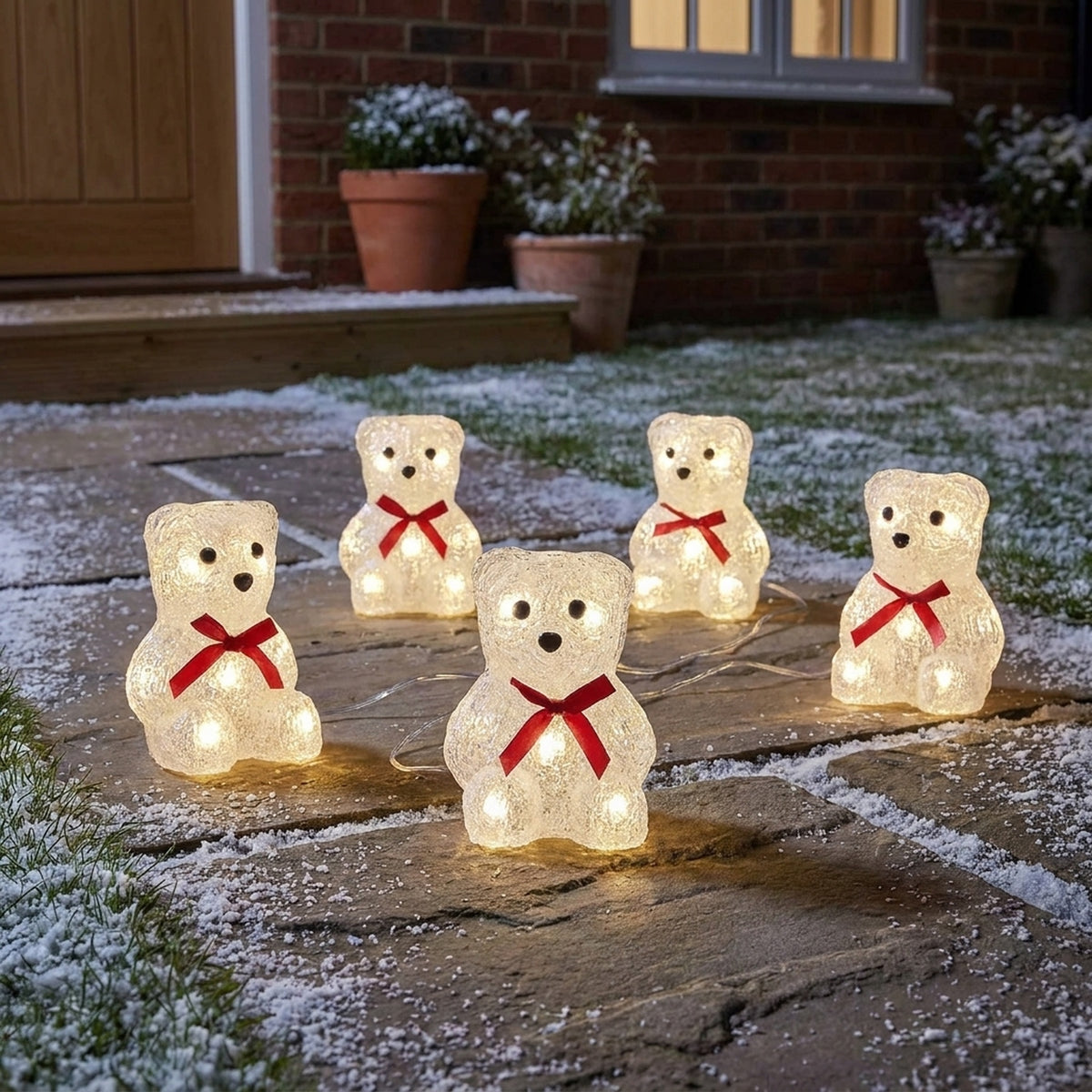 Illuminated Set of 5 Ice Polar Bear Ornaments