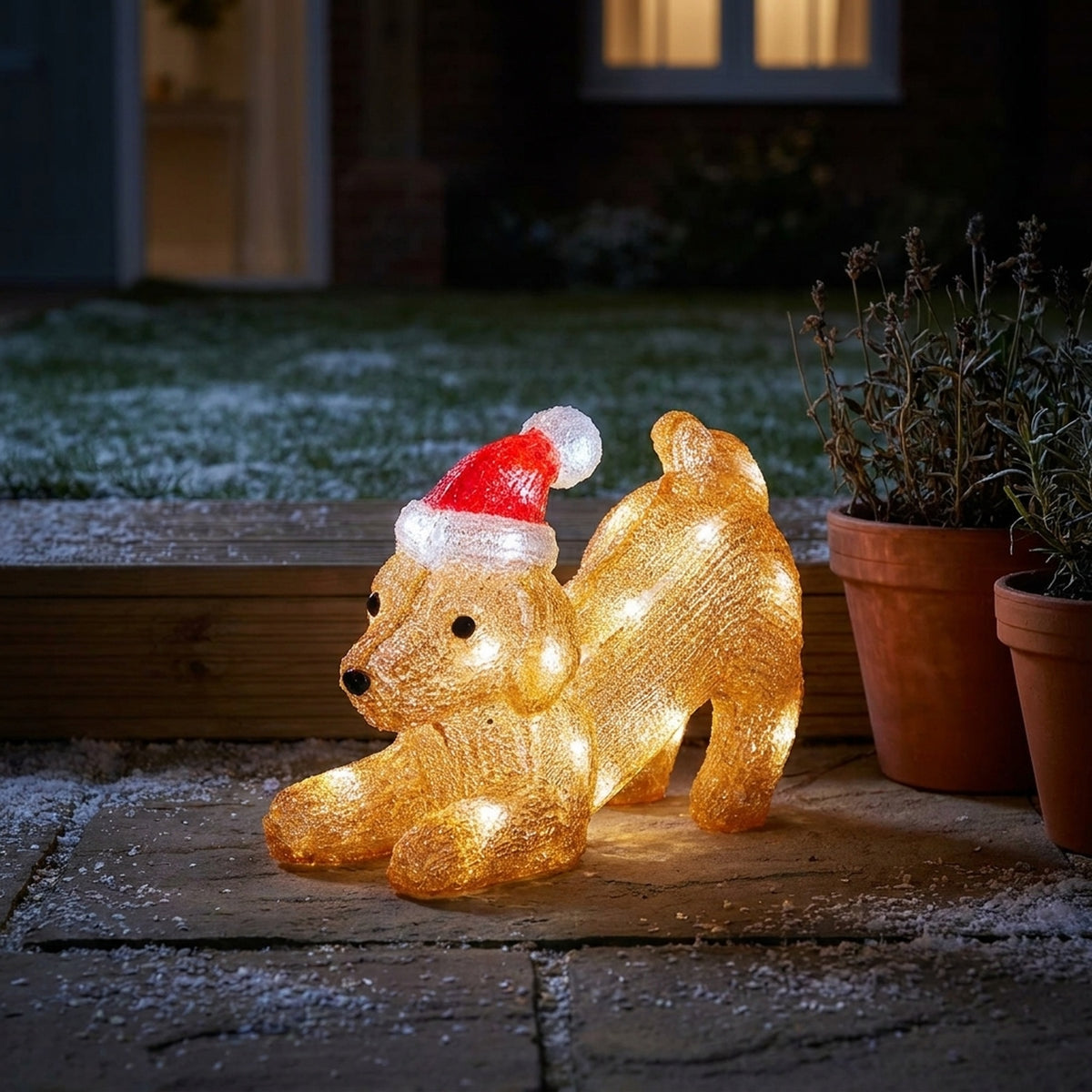 Festive LED Santa Puppy Acrylic Ornament