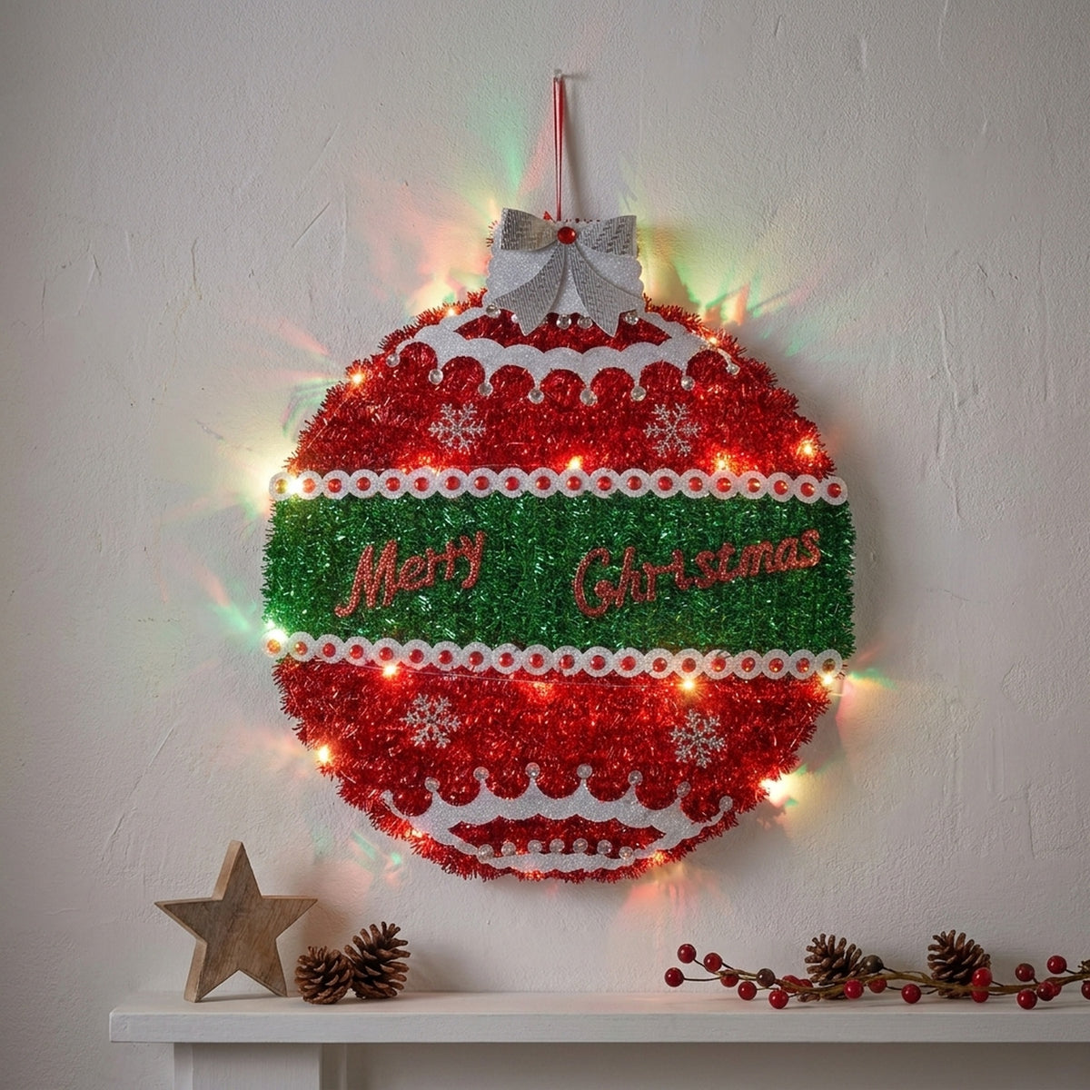 Sparkly Multicolour Lit Tinsel Bauble