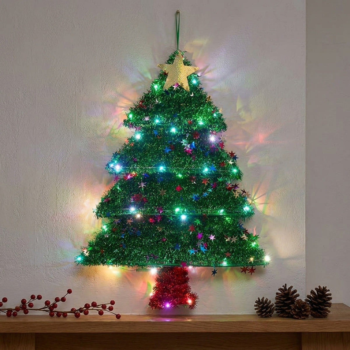 Sparkly Multicolour Lit Tinsel Christmas Tree