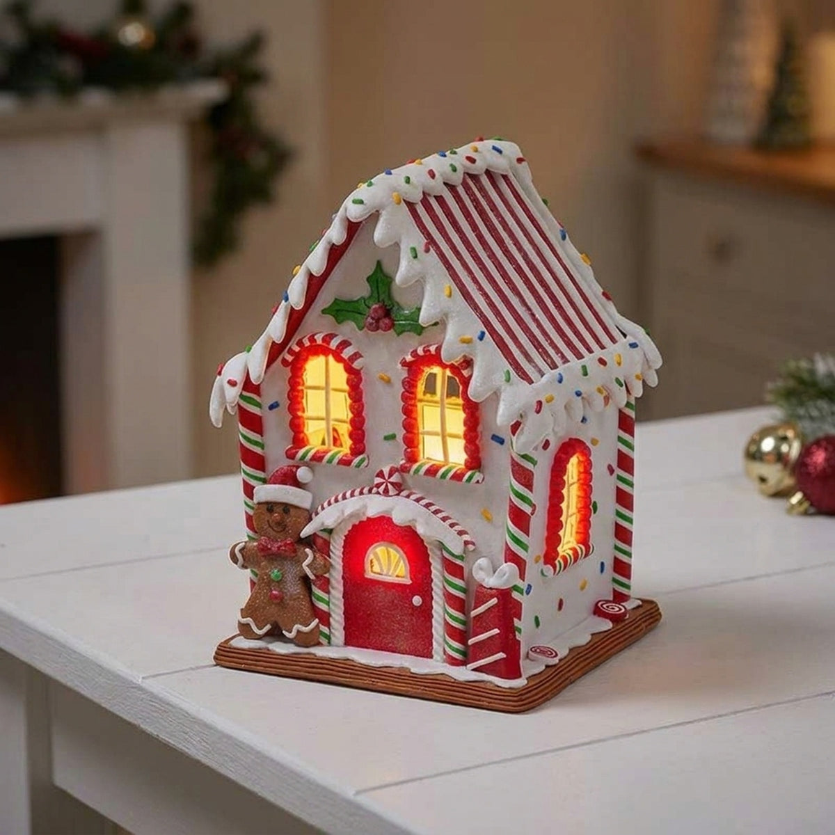 Hand-Painted LED Gingerbread House Ornament