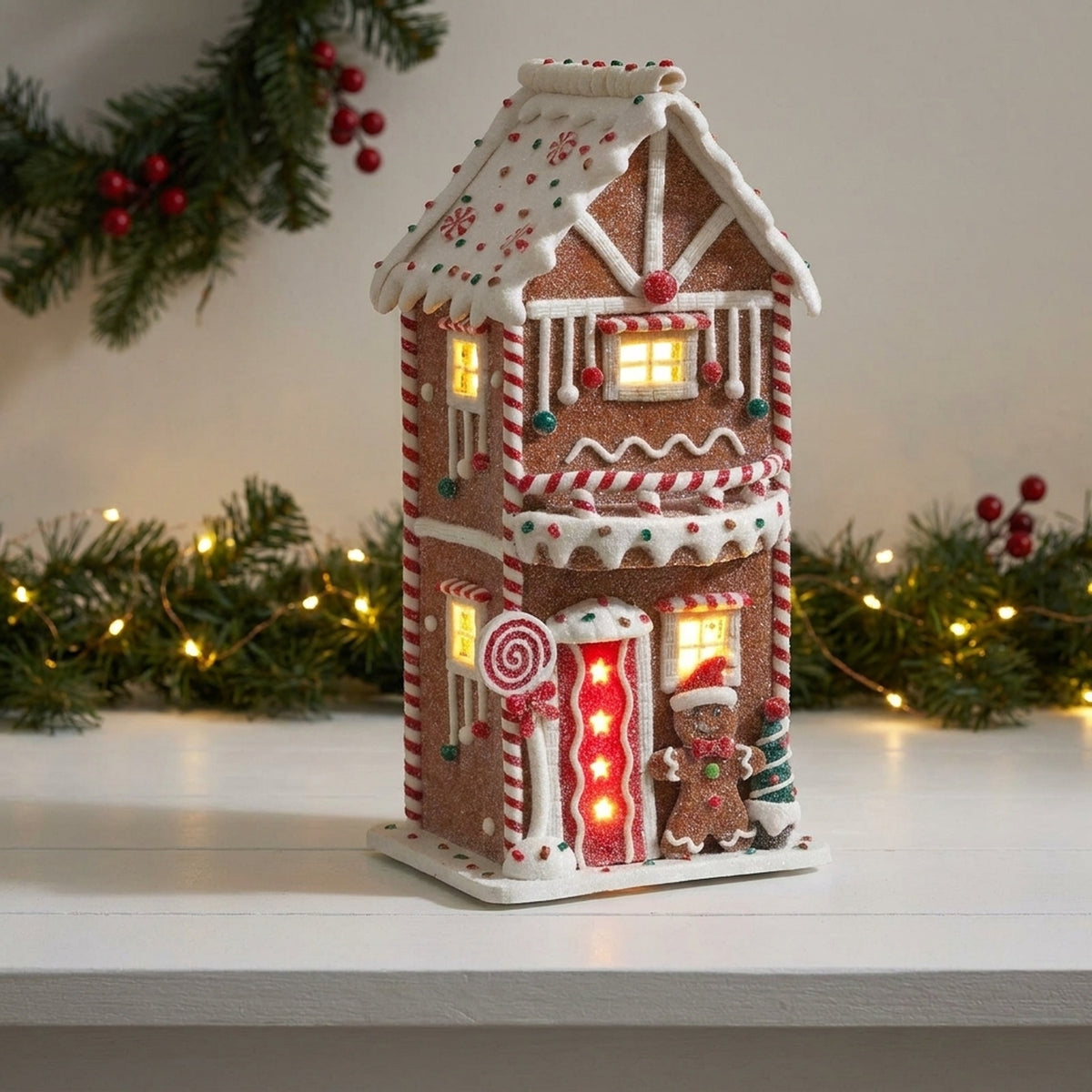 Hand-Painted LED Gingerbread House Ornament