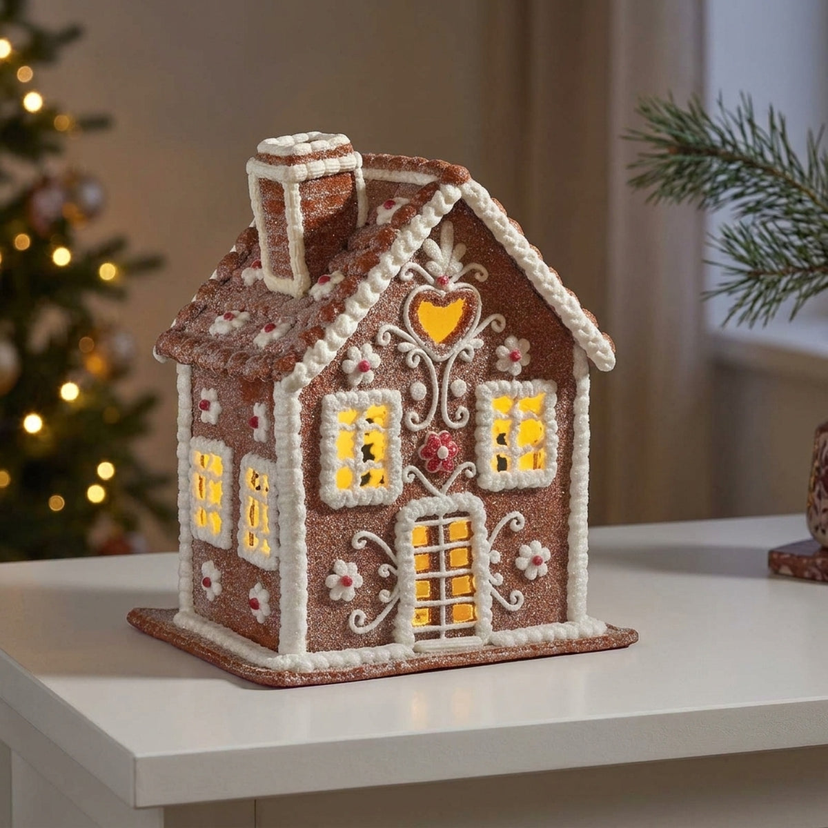 Hand-Painted Gingerbread Chalet Light Ornament