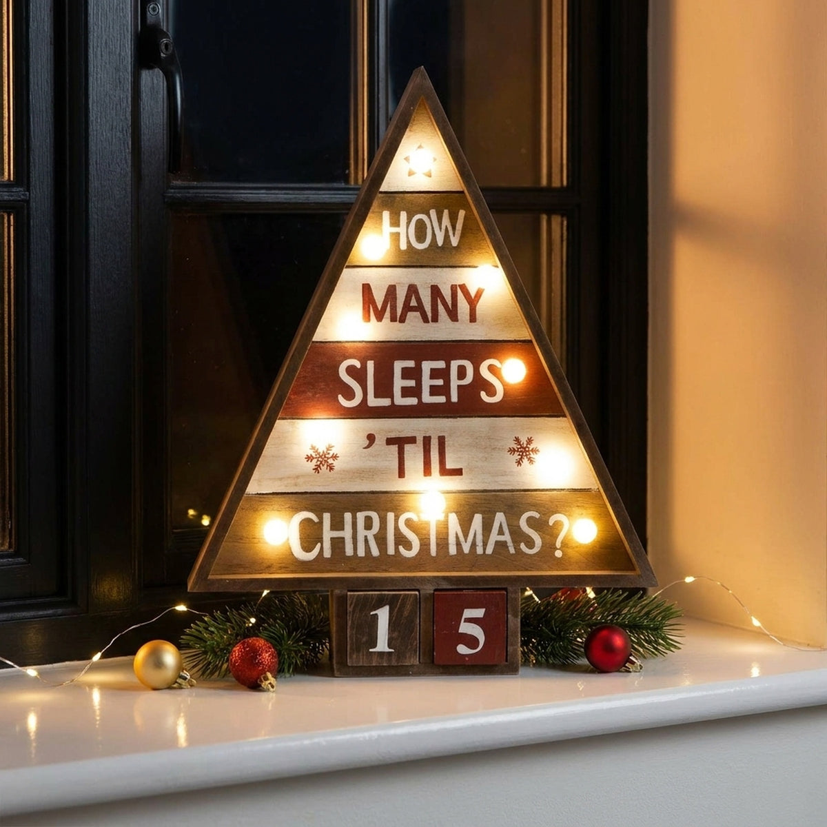 Lit Wooden Christmas Advent Countdown Tree