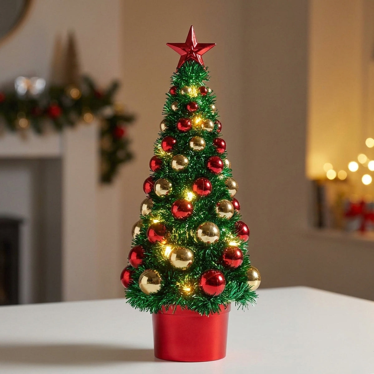 Pre-Decorated Lit Tinsel Bauble Christmas Tree