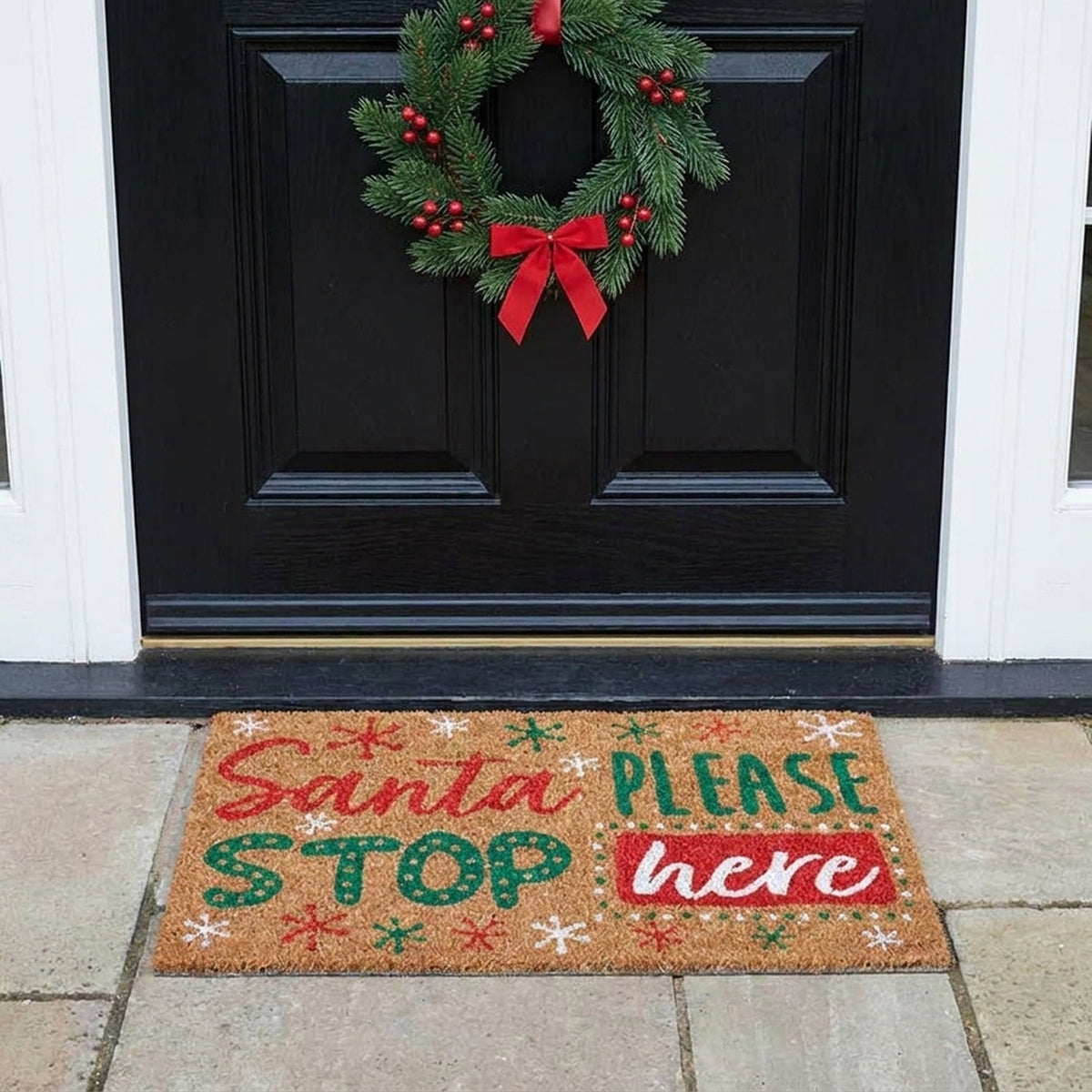 Santa Stop Festive Coir Doormat