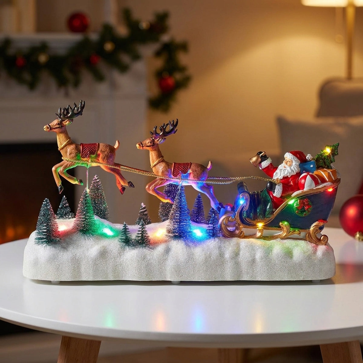 Flying Reindeer Sleigh Light Up Scene