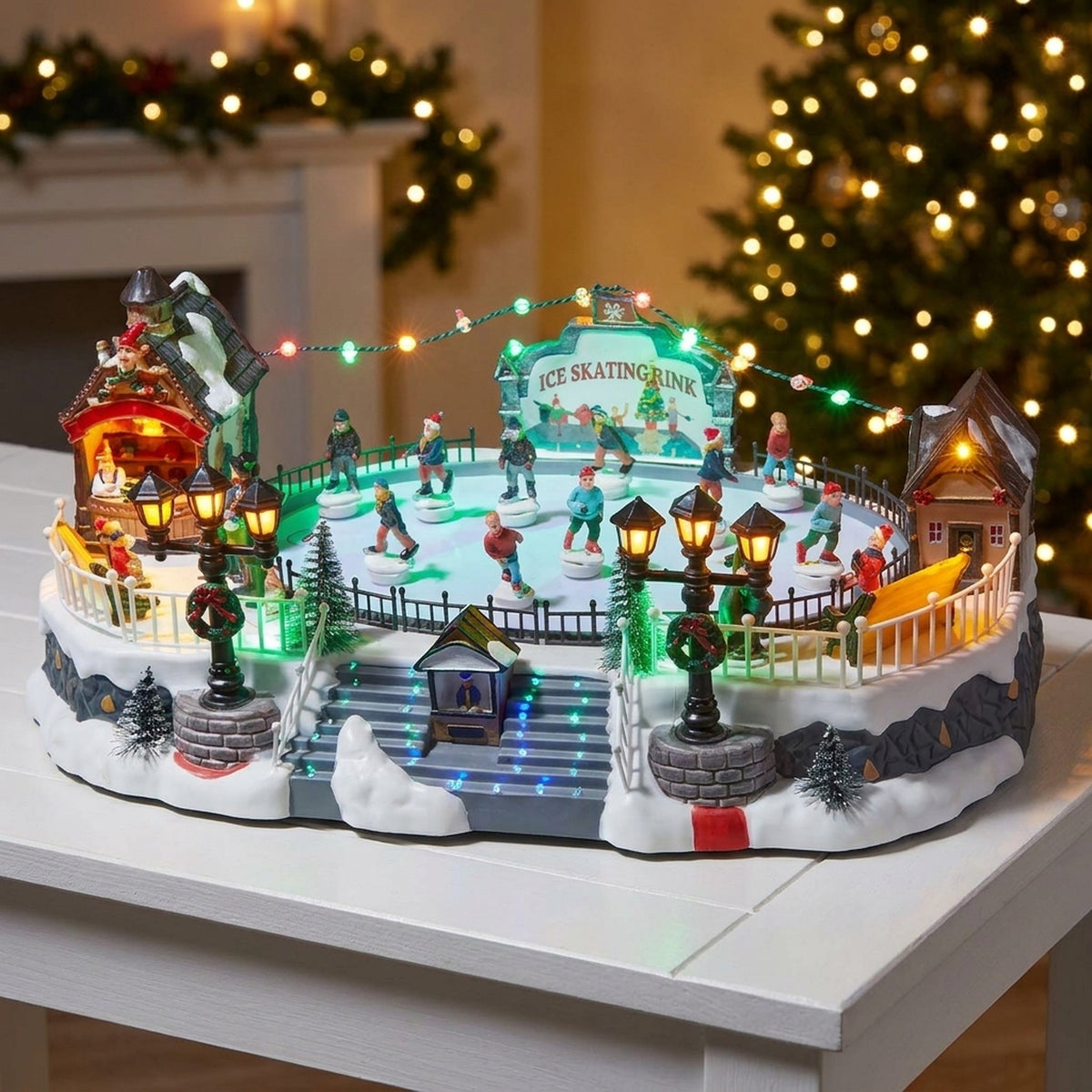Merry Skaters Christmas Animated Musical Snow Scene