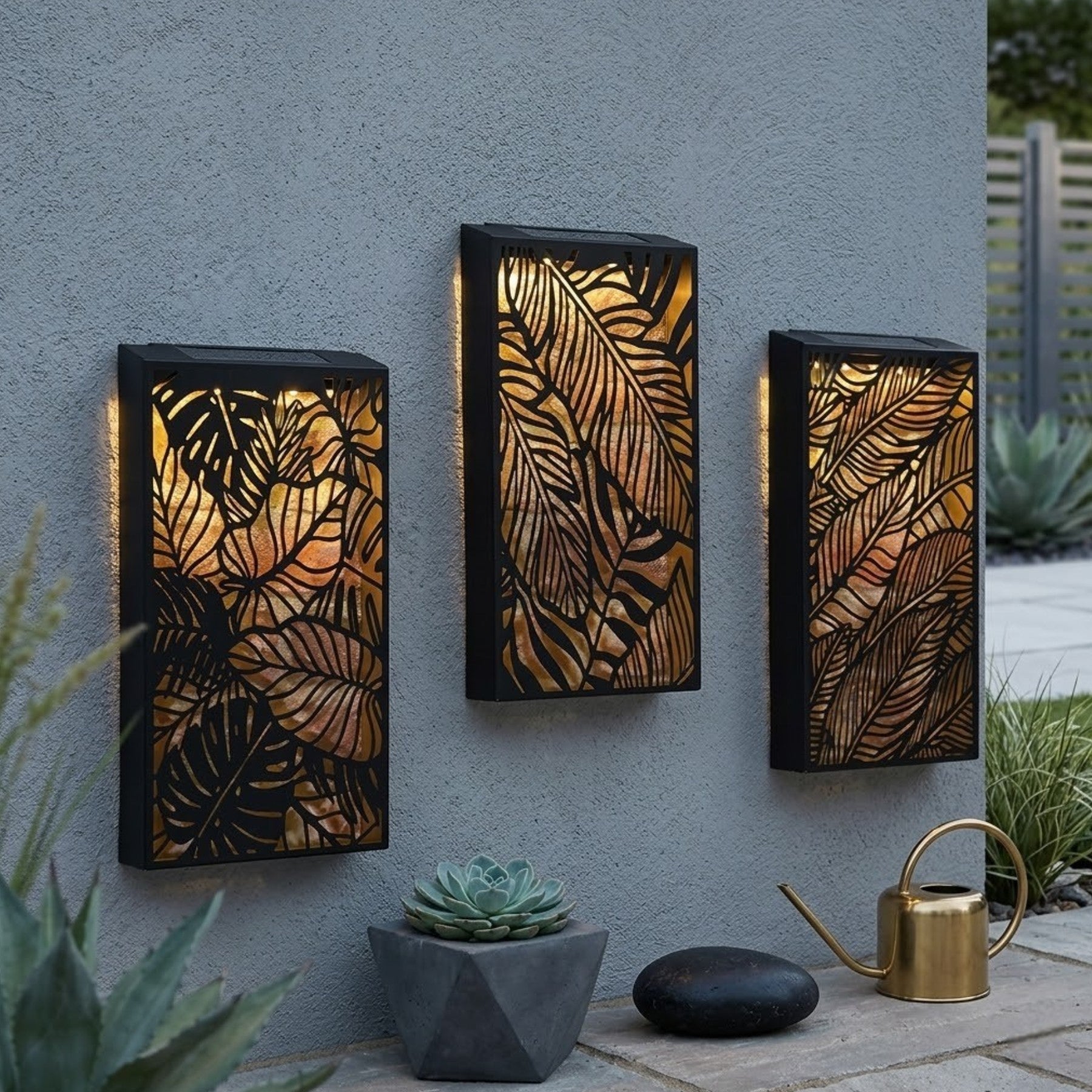 Trio Leaves Solar Panel Wall Art Light