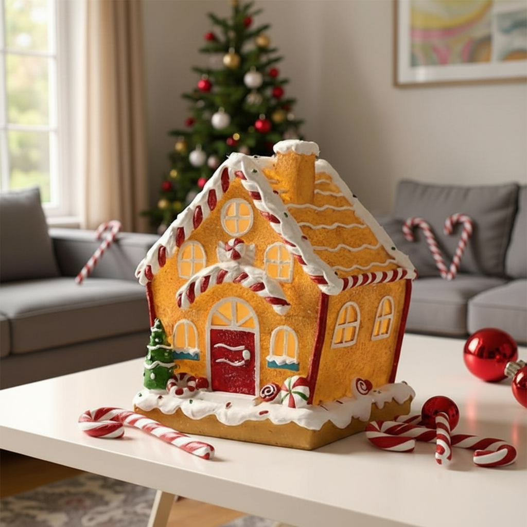 Candy Theme LED Gingerbread House Ornament