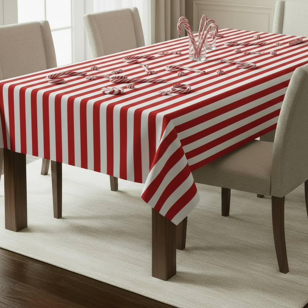 Candy Cane Stripe Wipe Clean Christmas Tablecloth
