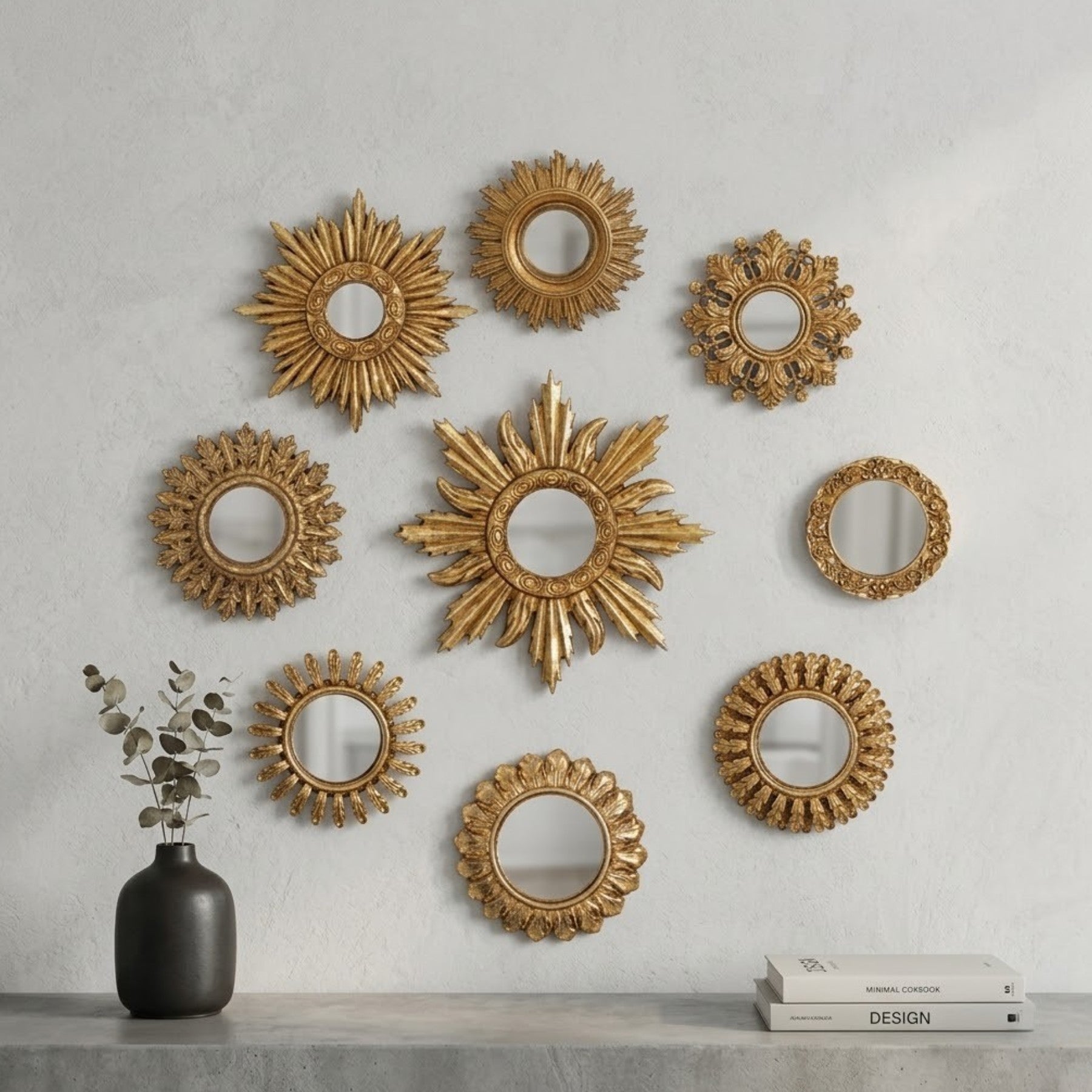 Set of 9 Ornate Aureate Framed Mirrors