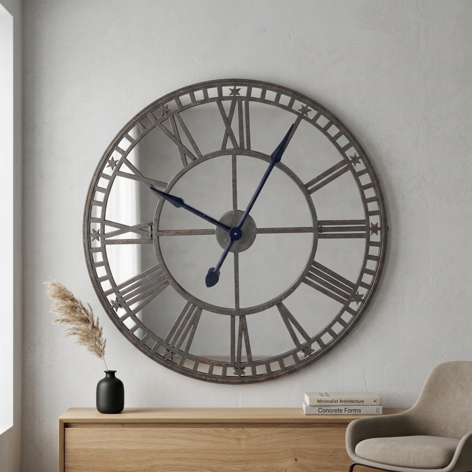 Large Antiqued Ash Mirrored Clock
