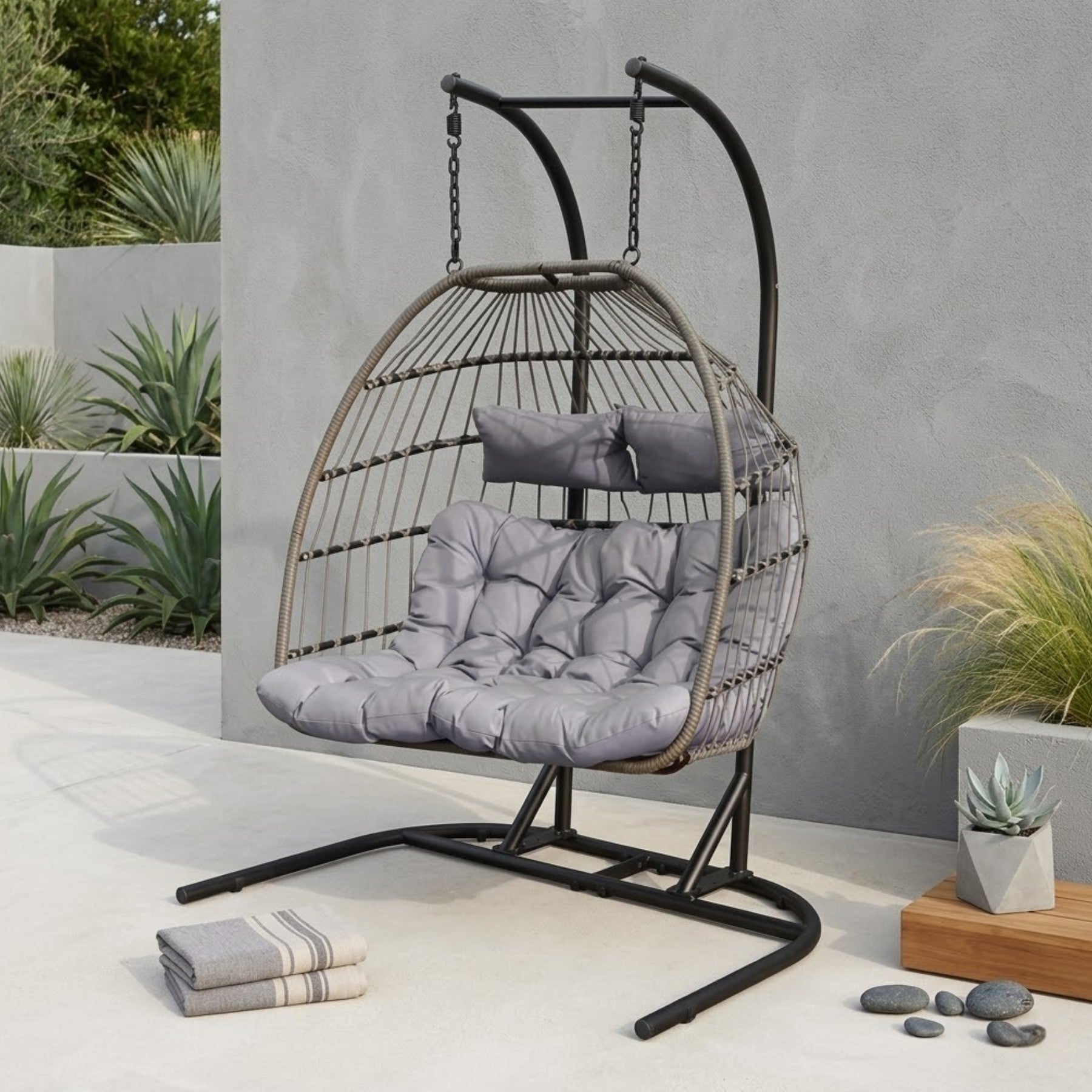 Maison Duo Rattan Hanging Egg Chair