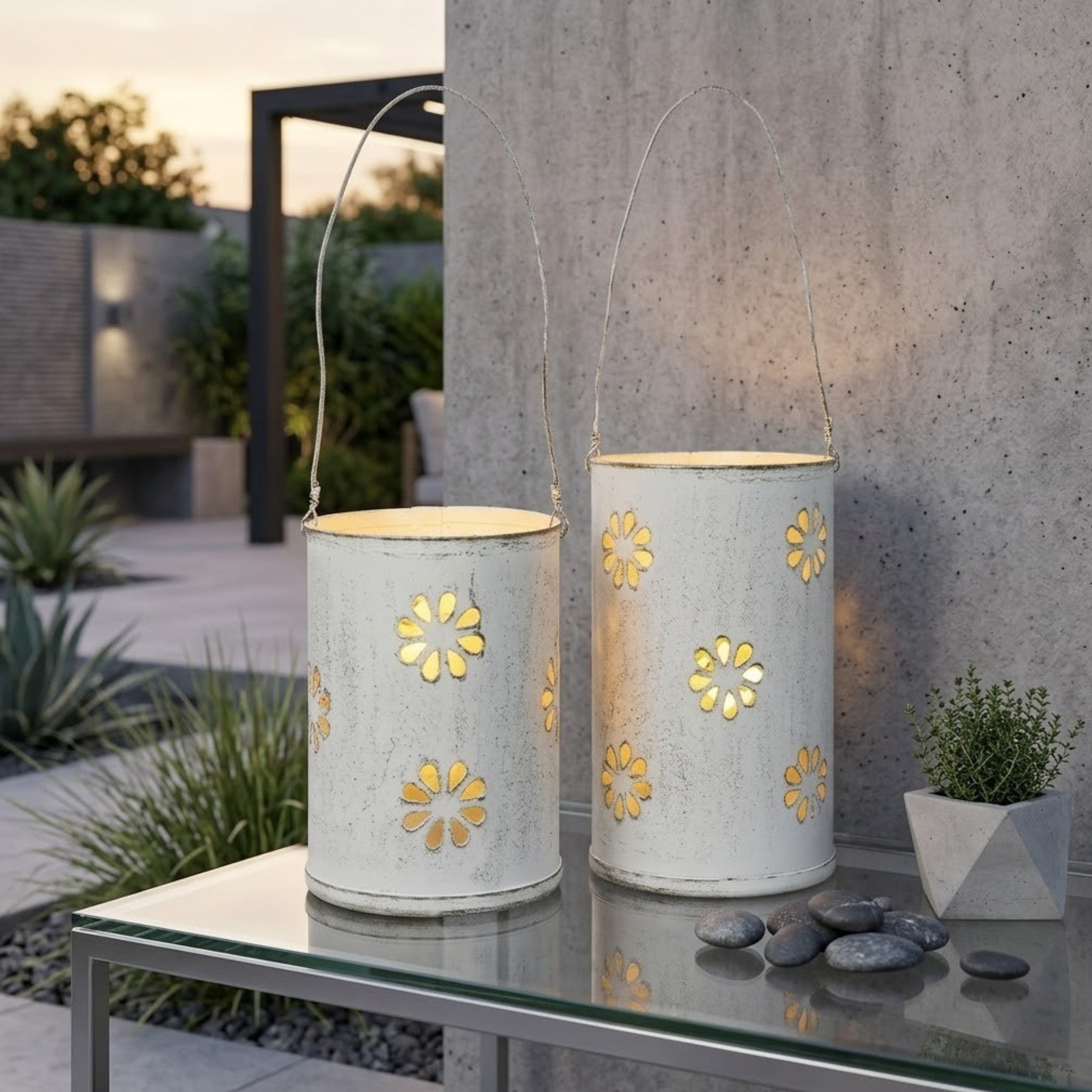 Duo Rustic Floral Hanging Lanterns
